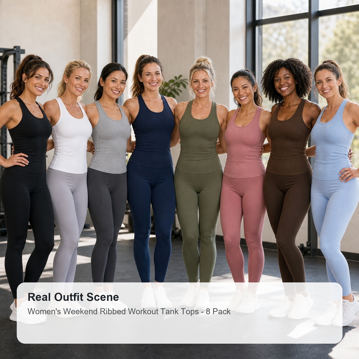 Women's Weekend Ribbed Active Tanks - 8 Pack