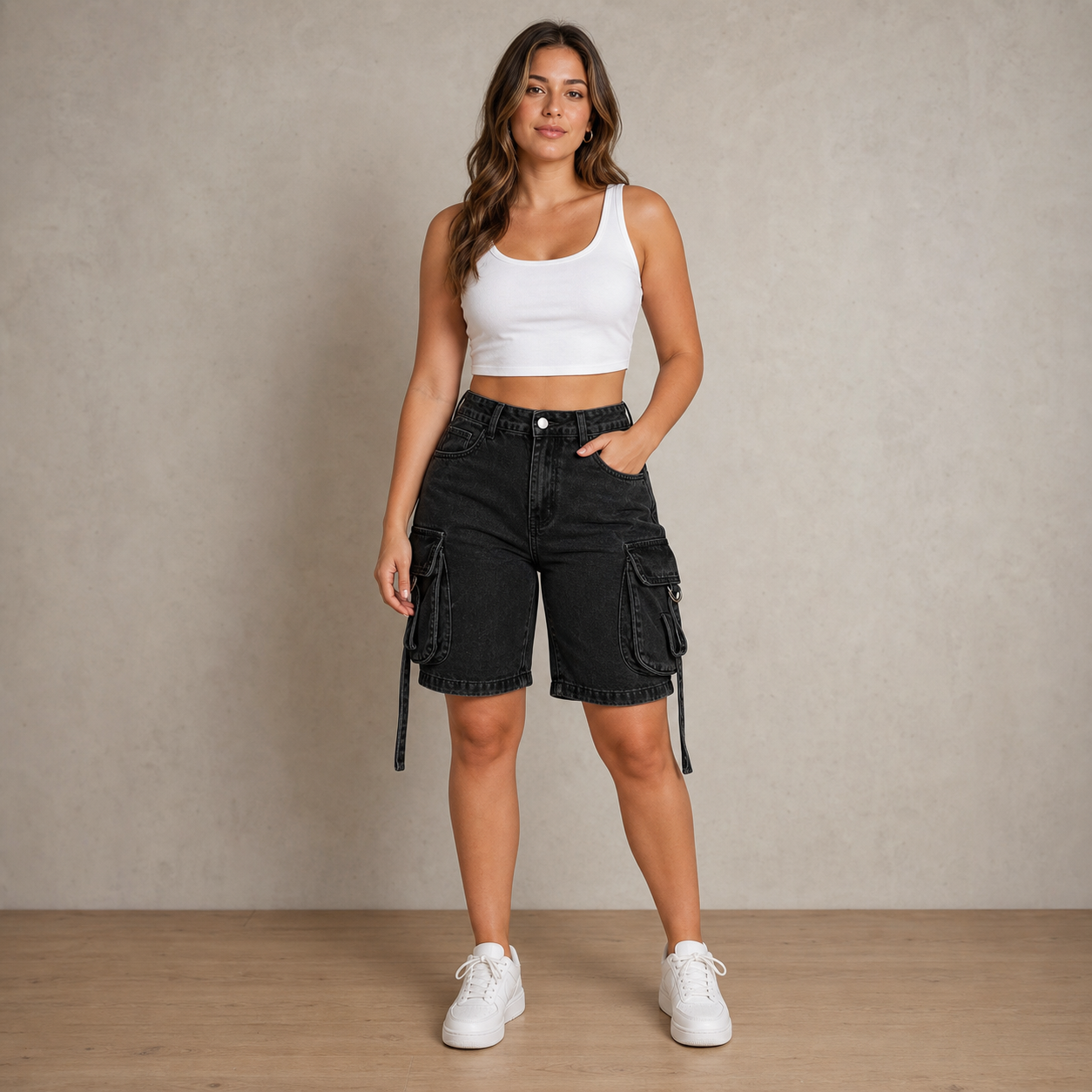 Denim Cargo Bermuda Shorts