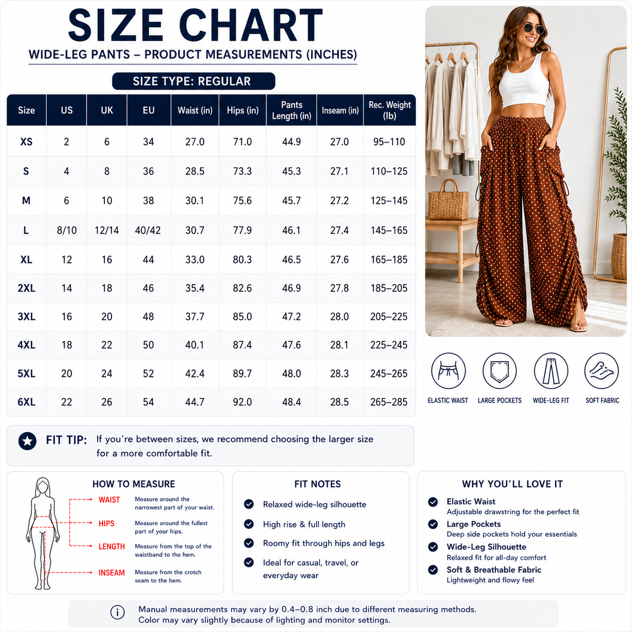 Women's Wide-Leg Polka Dot Palazzo Pants with Pockets