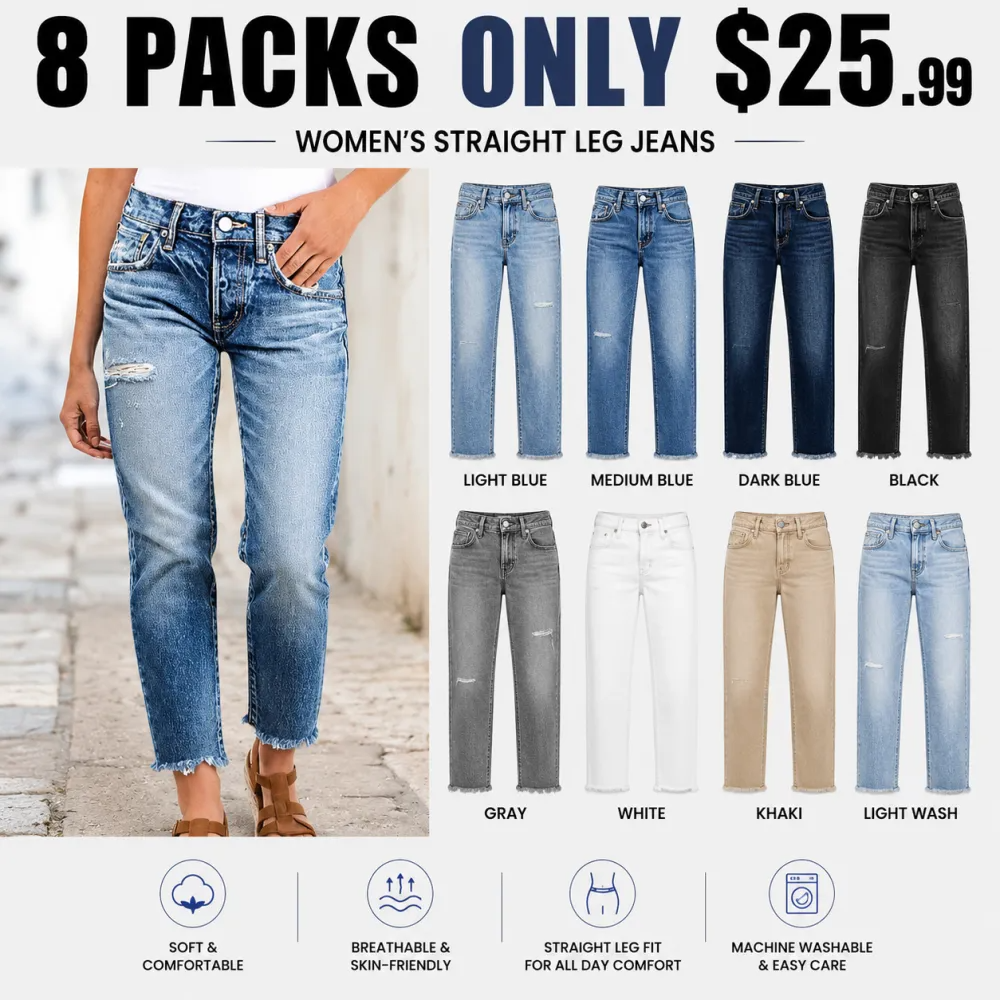 ⚡FINAL SALE⚡-8-Pack Mid Rise Ripped Straight Leg Jeans