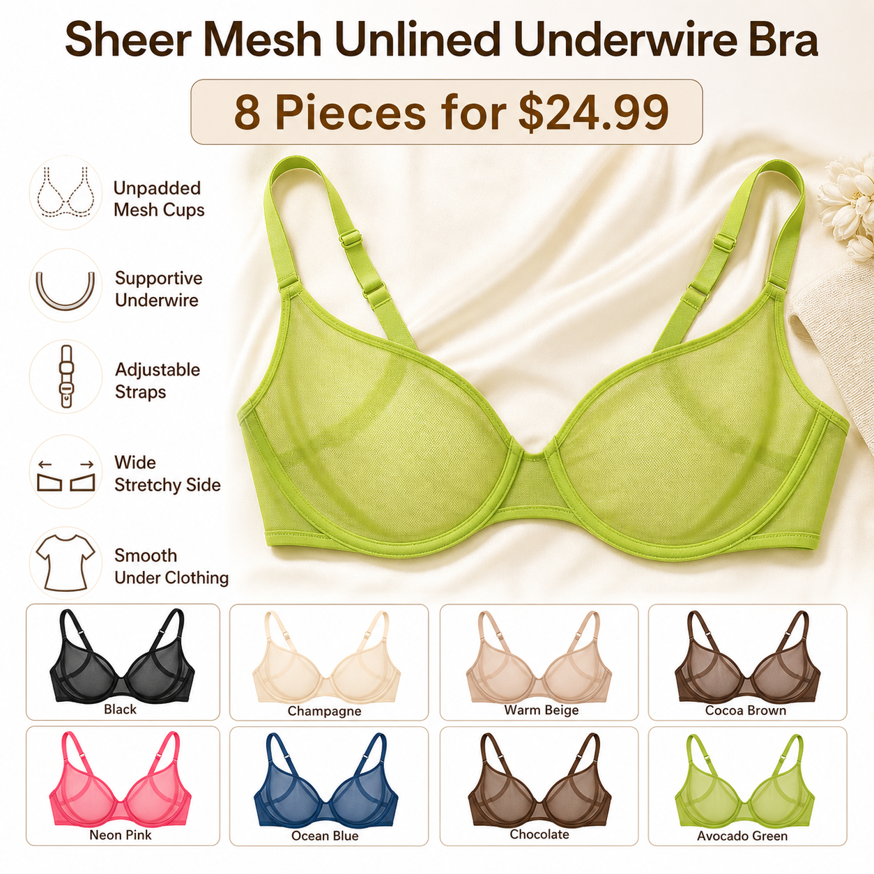 Sheer Mesh Unlined Underwire Bra