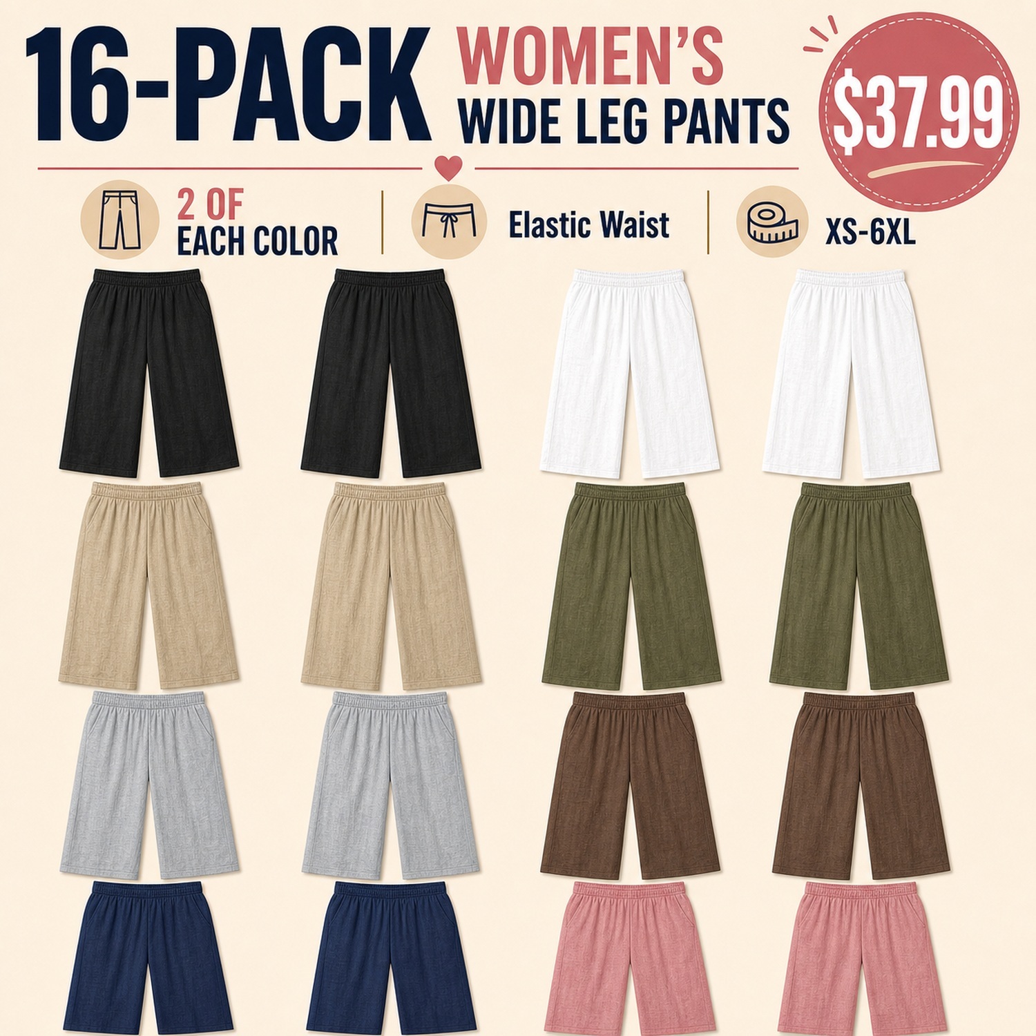 Women's Weekend Airy Wide Leg Pants - 8 Pack