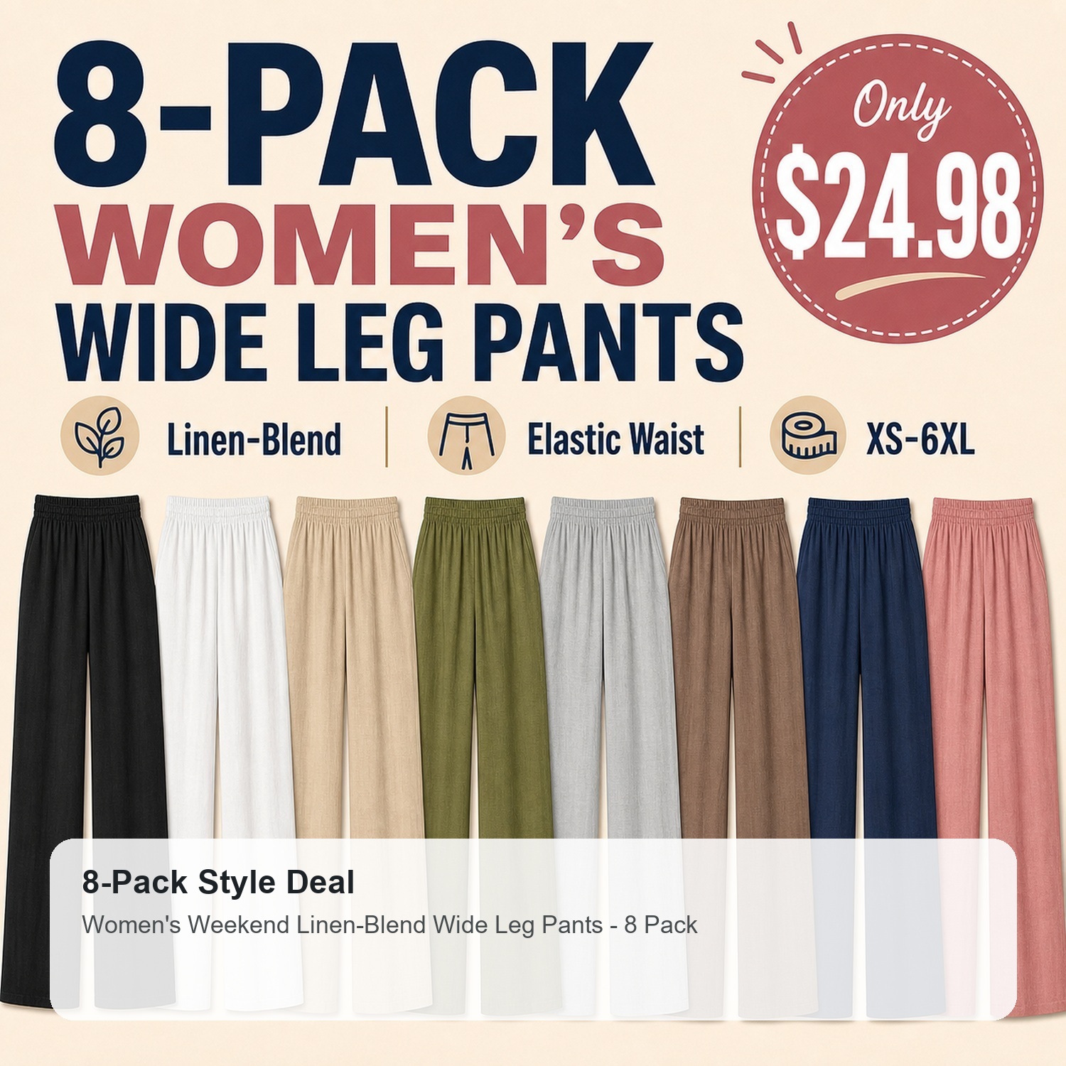 Women's Weekend Airy Wide Leg Pants - 8 Pack