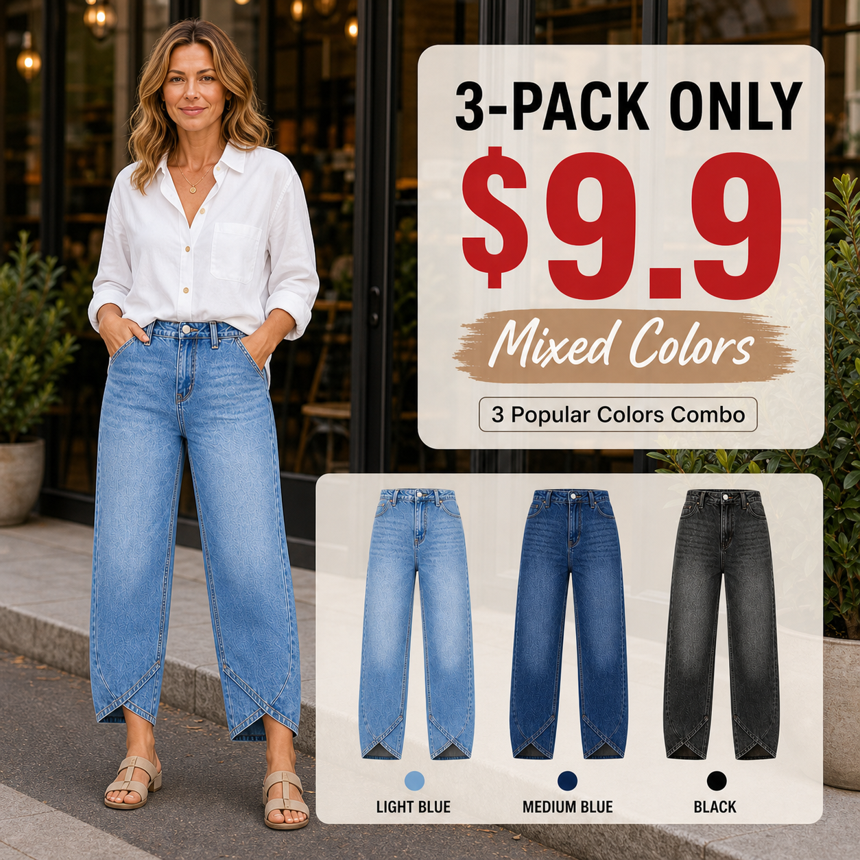 🔥Wash Tulip Hem High Rise Straight Leg Crop Jeans