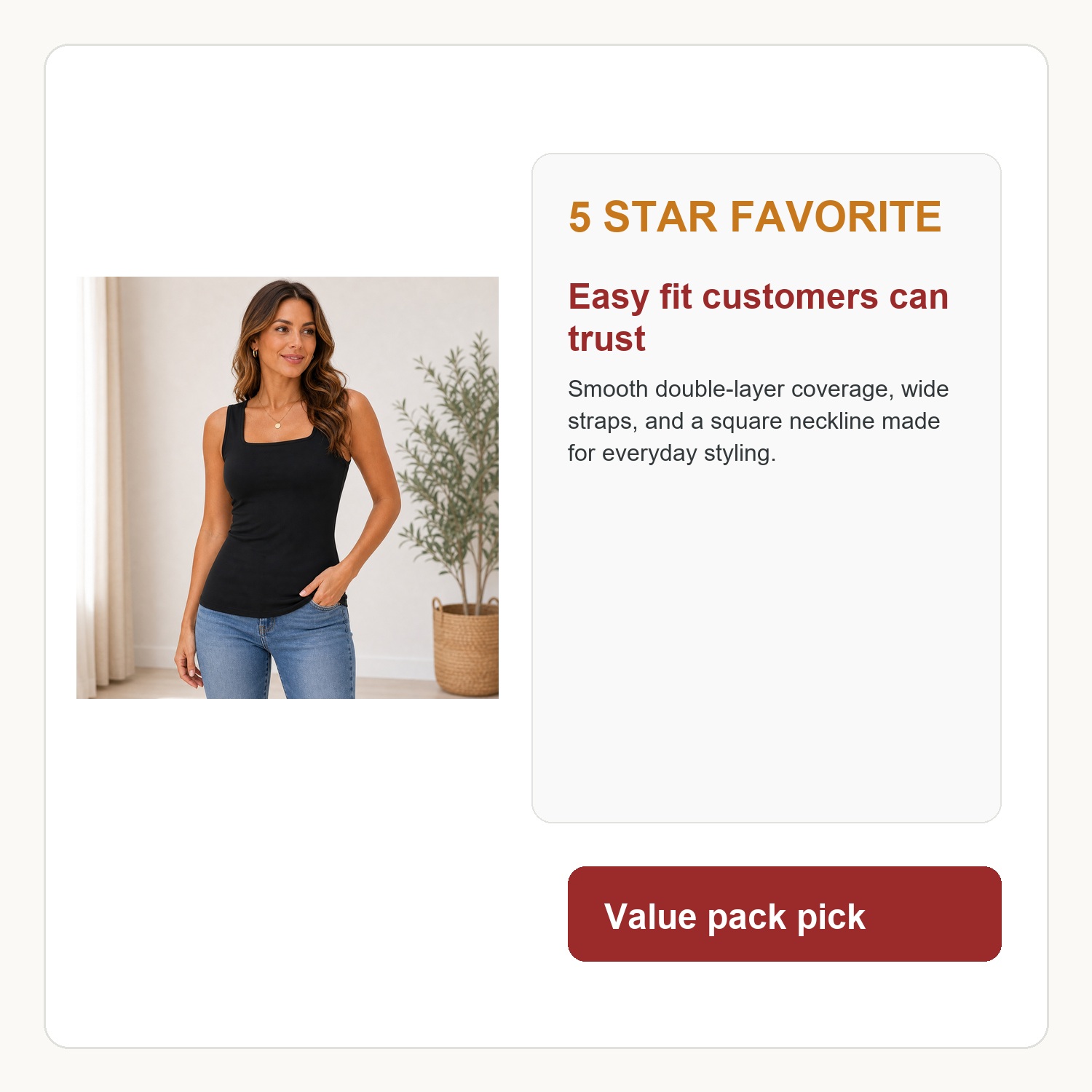 Women's Square Neck Double-Layer Tanks - 8 Pack