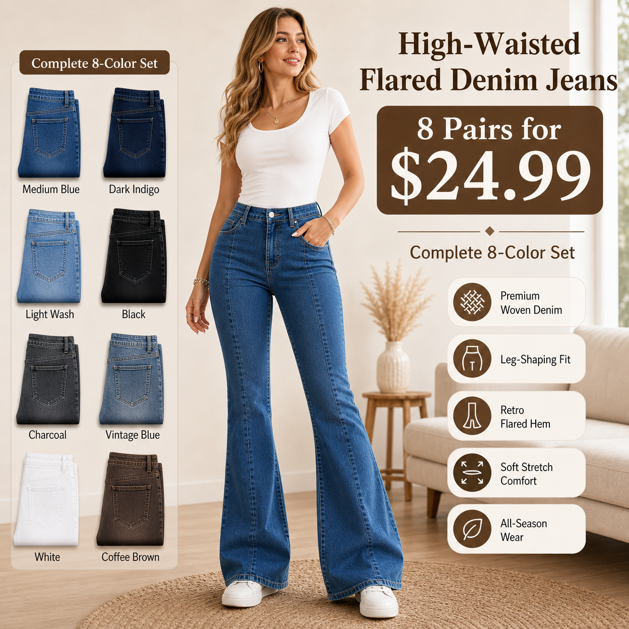High-Waisted Flared Denim Jeans