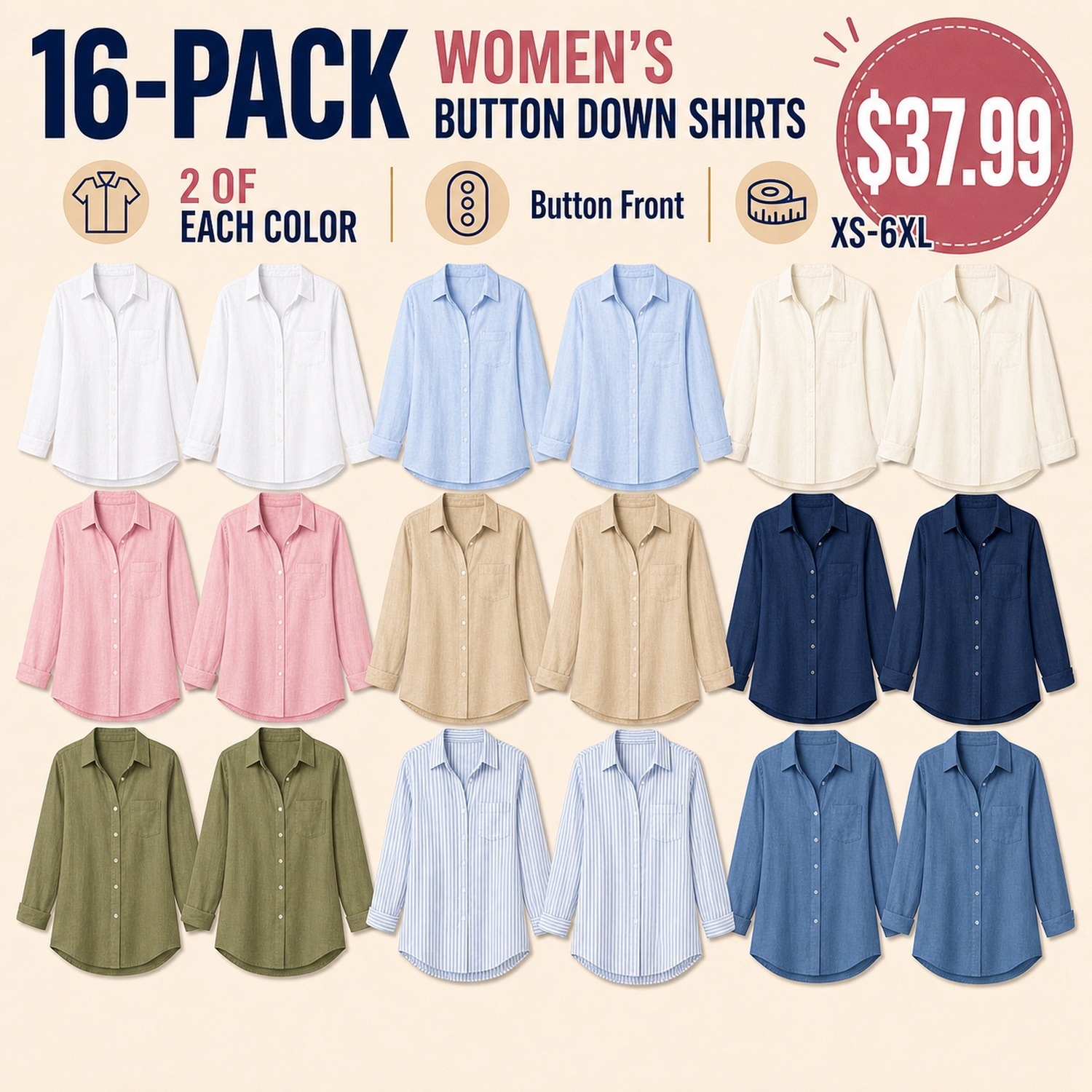 Women's Airy Button Front Shirts - 8 Pack