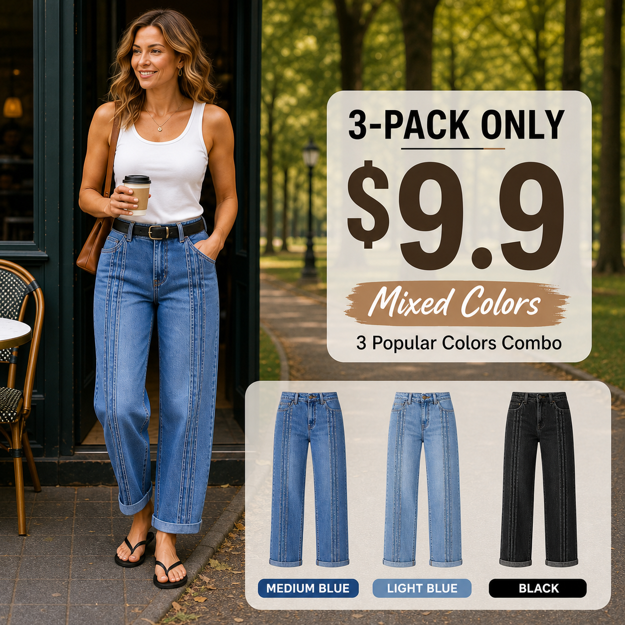 ⚡FINAL SALE⚡- Wash Pleated Roll Hem High Rise Straight Leg Jeans