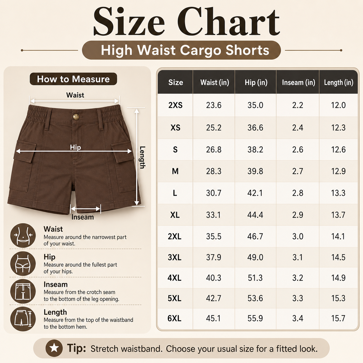 High Waist Stretch Cargo Shorts