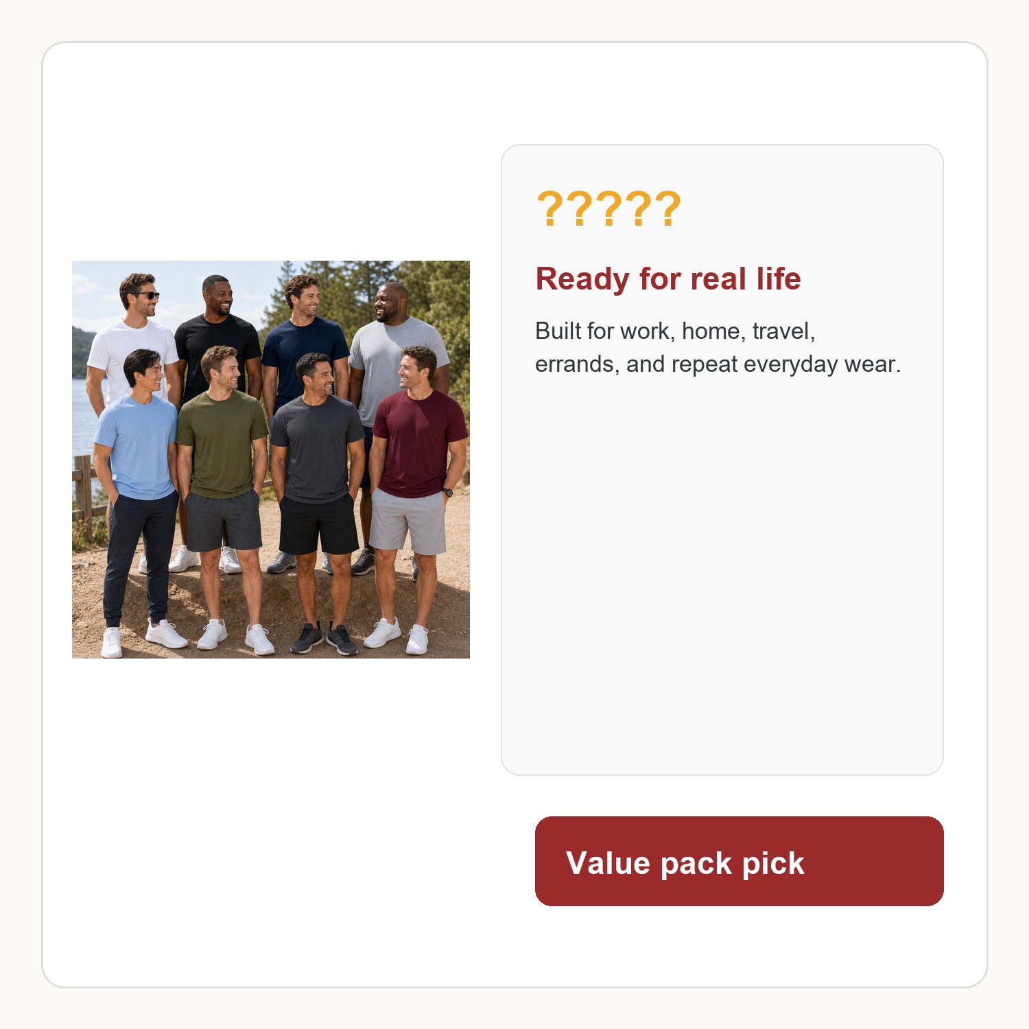 Men's Cool-Dry Weekend T-Shirts - 8 Pack