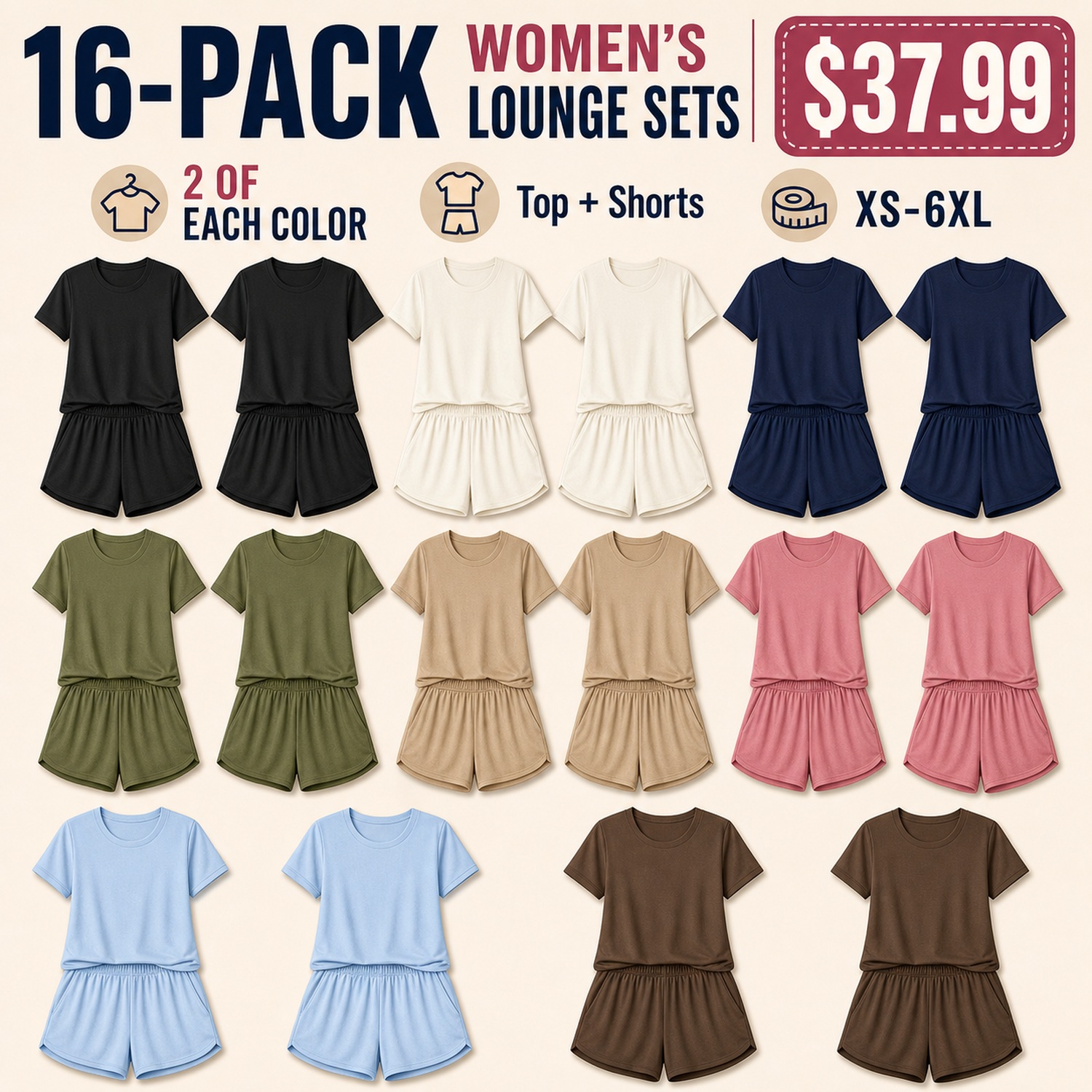 Women's Casual Two Piece Lounge Sets - 8 Pack