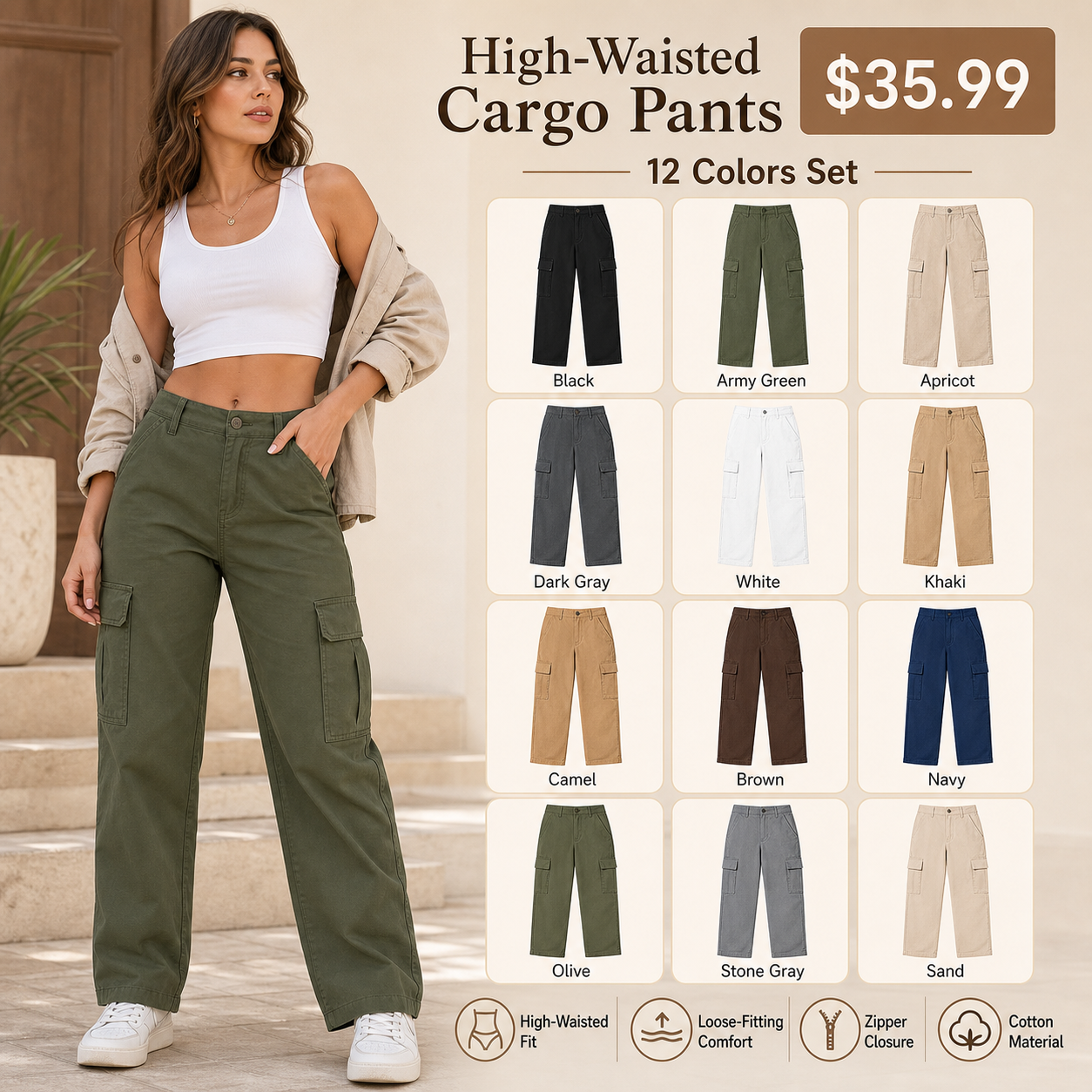 High Waist Loose Cargo Pants