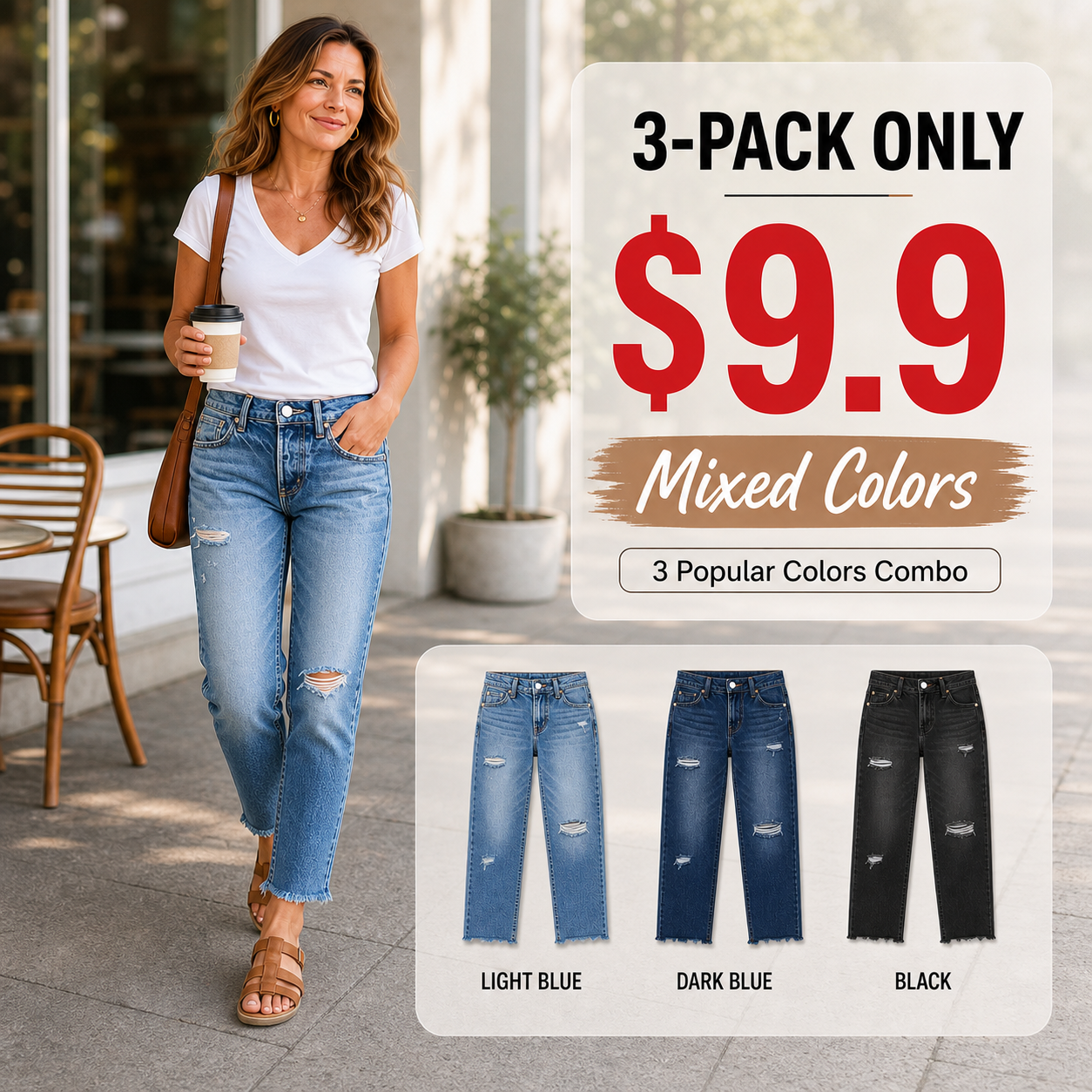 ⚡FINAL SALE⚡-8-Pack Mid Rise Ripped Straight Leg Jeans
