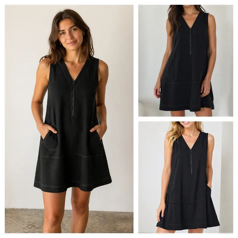 Comfortable Women's Half-Zip, Pure Cotton, A-Line Mini Dress