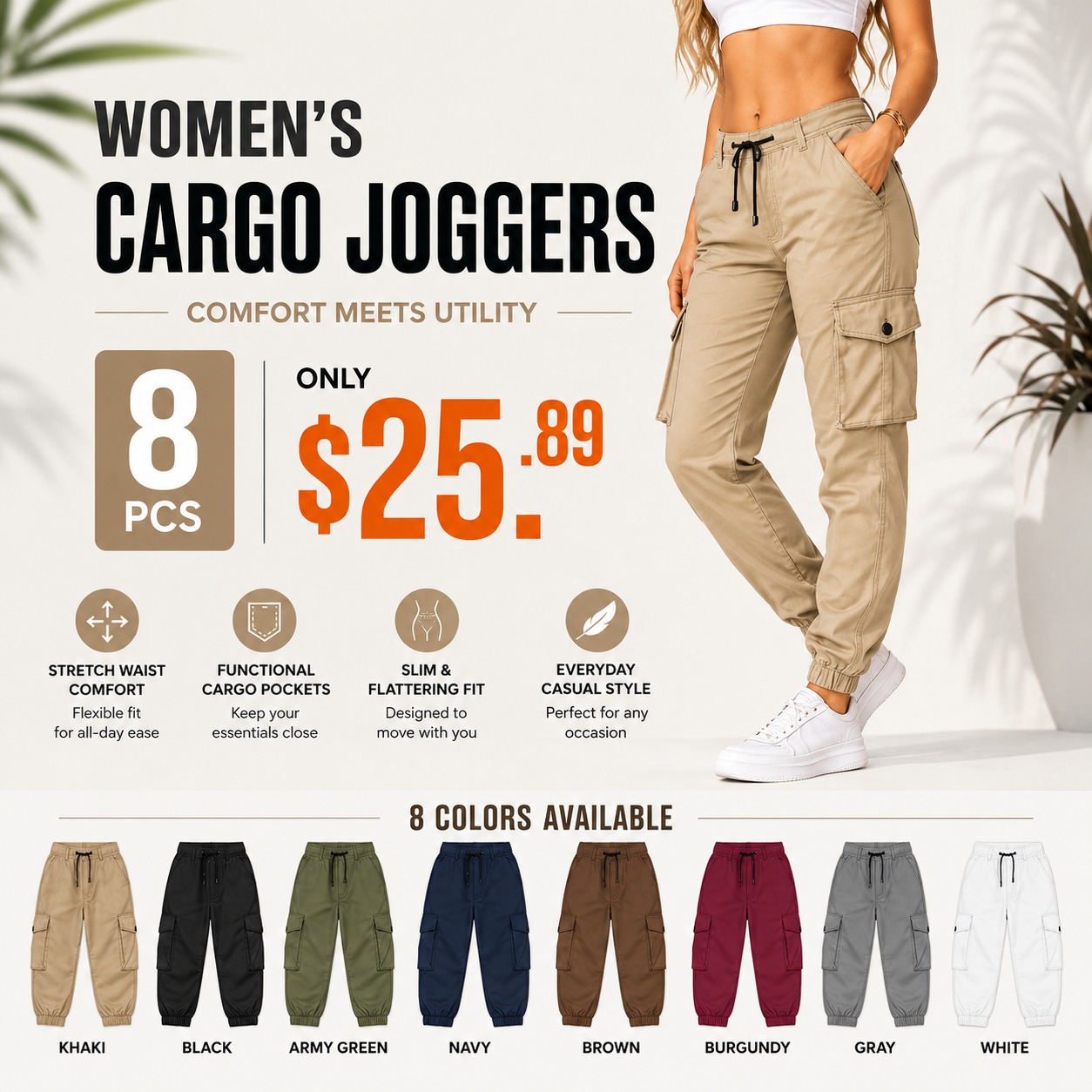 Women's High Waist Cargo Jogger Pants