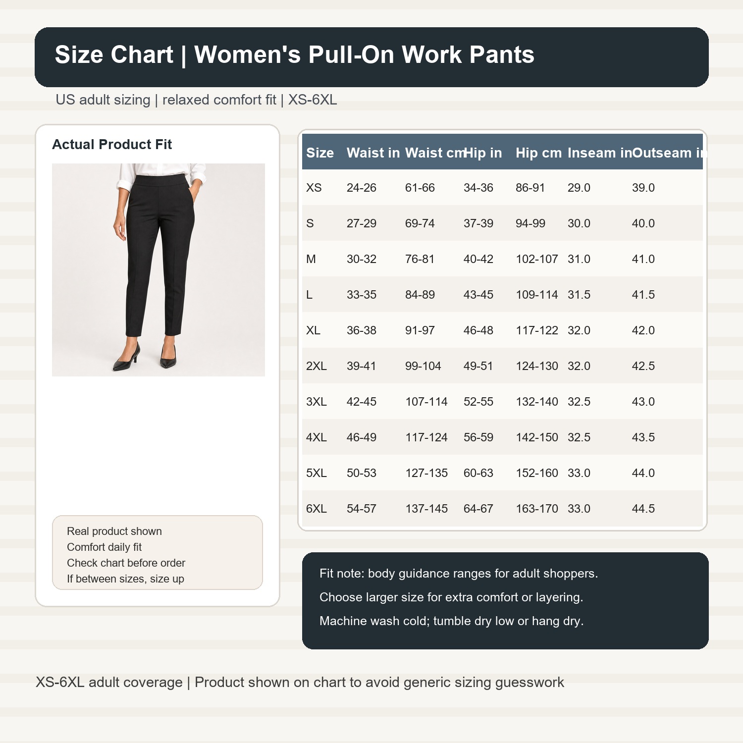 Women's Pull-On Work Pants - 8 Pack