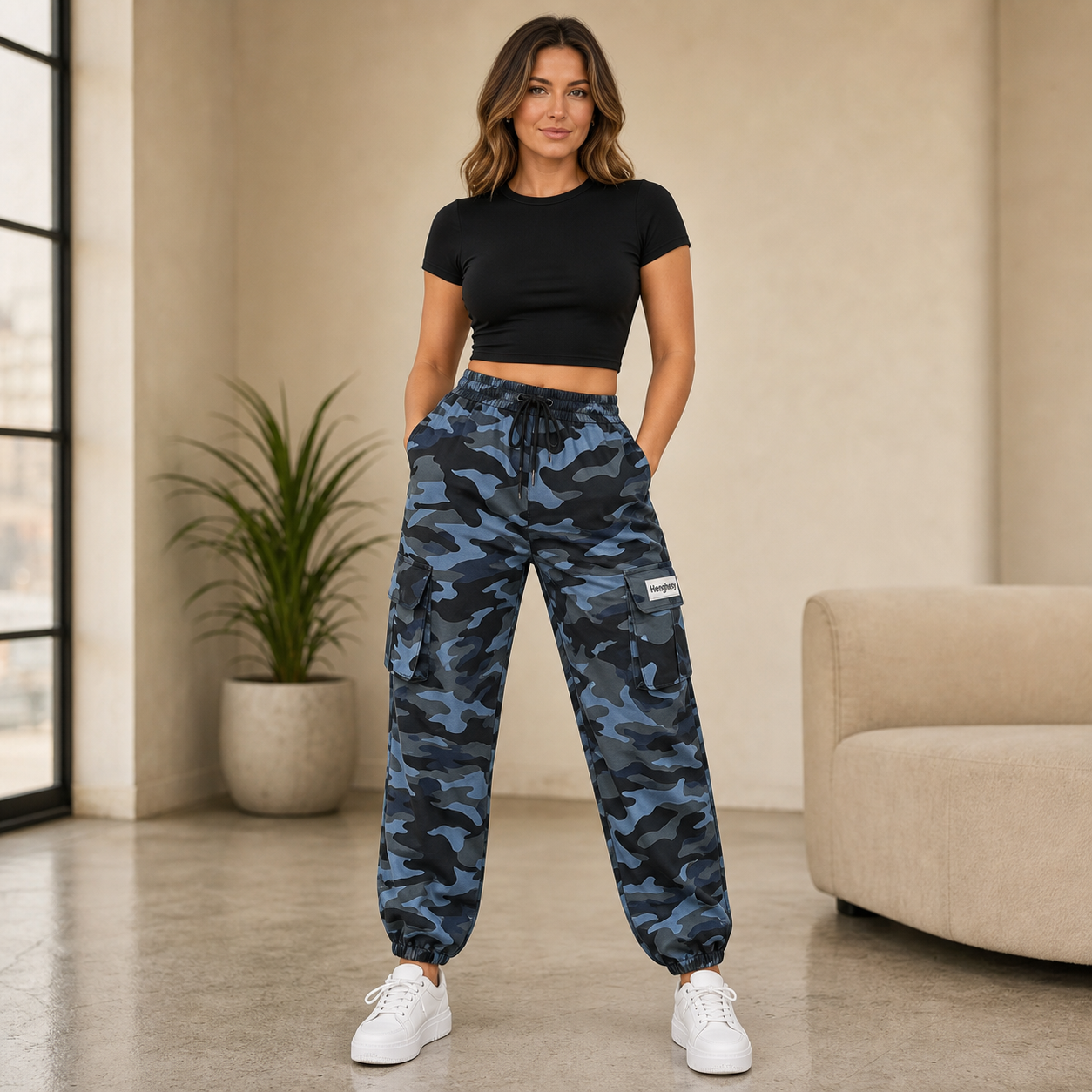 Women Camo Cargo Jogger Pants
