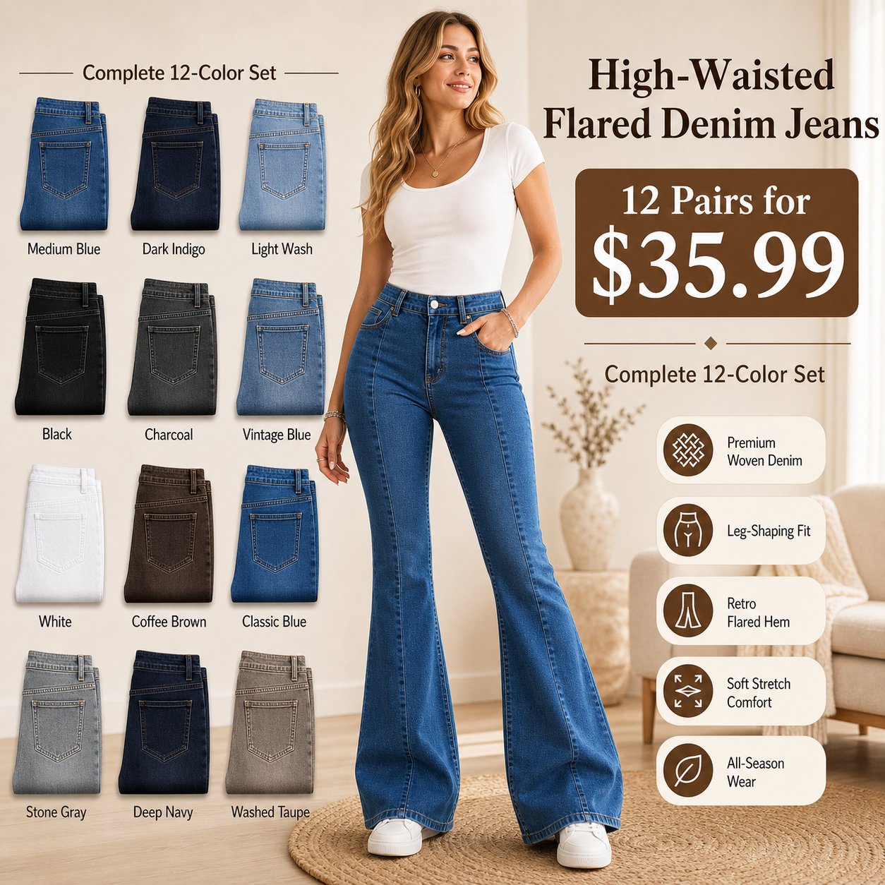 High-Waisted Flared Denim Jeans