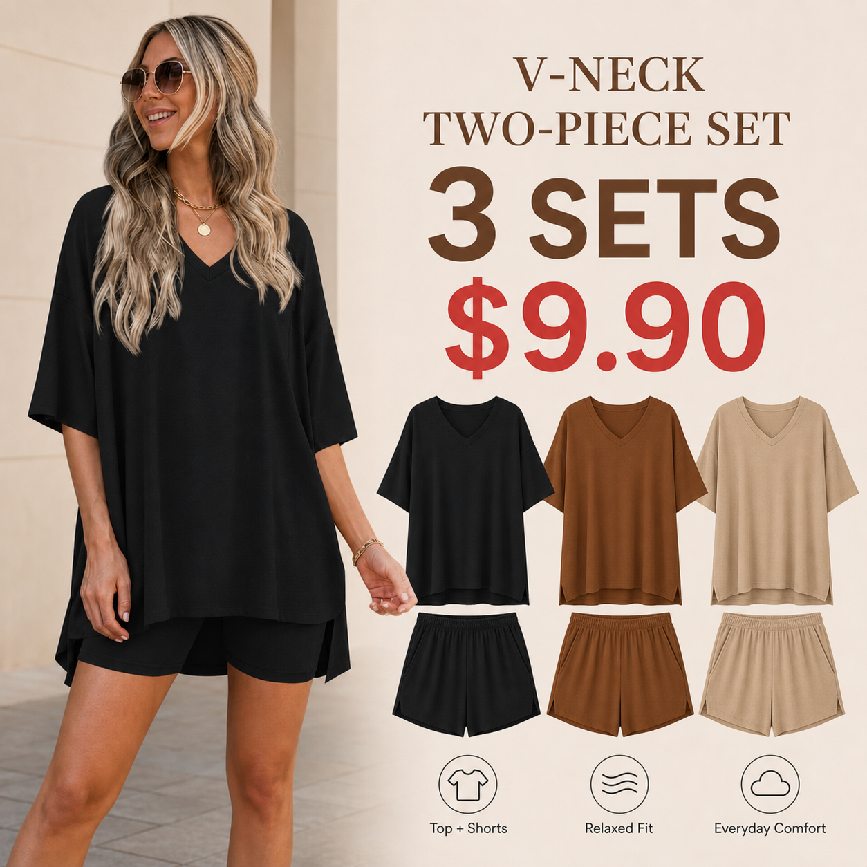 Women's V-Neck Casual Loose Two-Piece Set