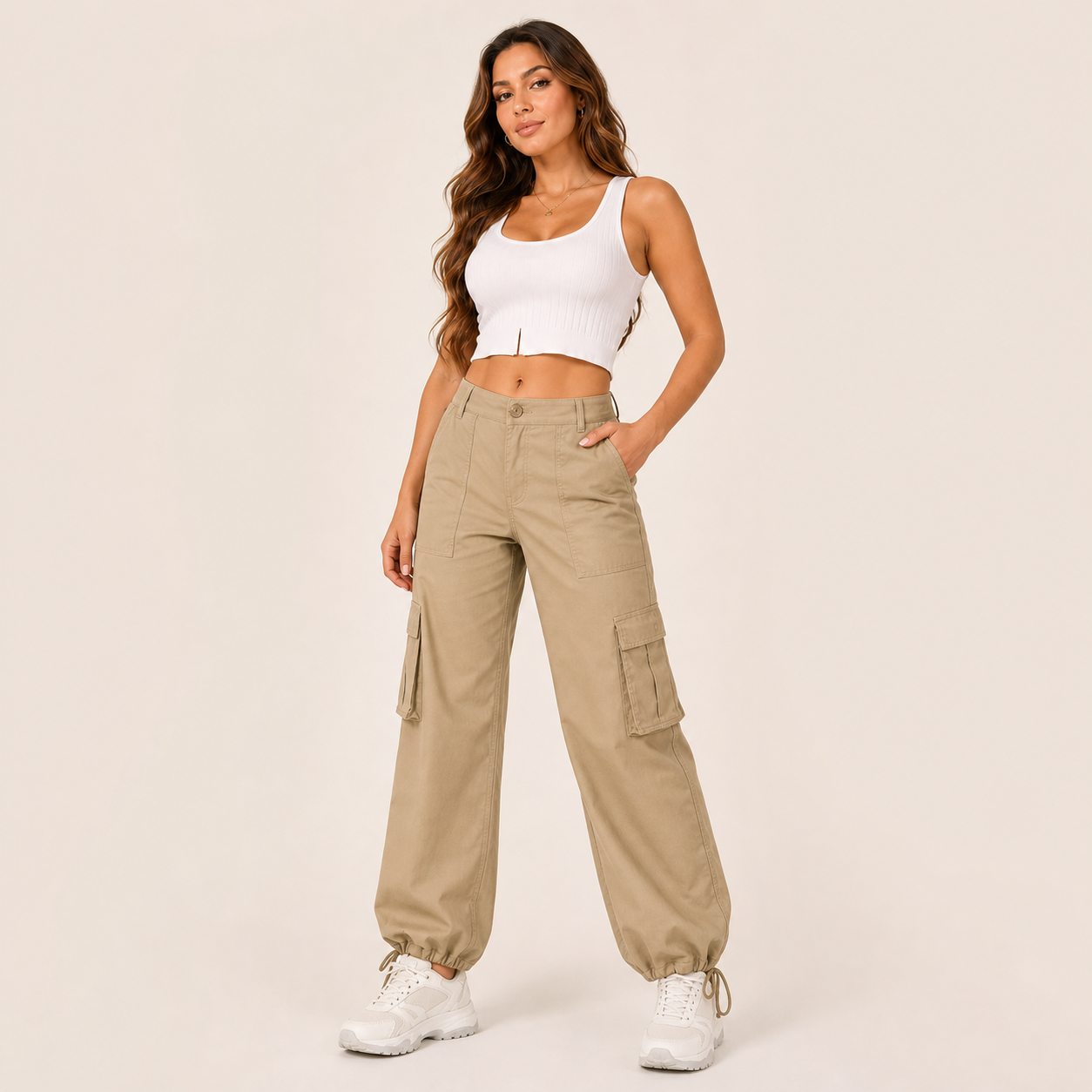 Adjustable Hem Wide Leg Cargo Pants