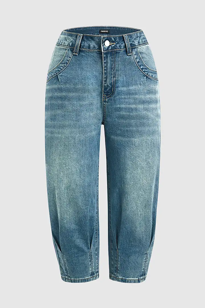 Women's Mid-Rise Pleated Cropped Jeans — Stretchy, Slim-Fit, Comfortable & Versatile