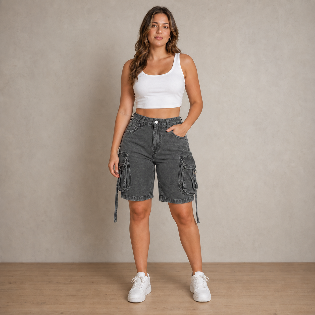 Denim Cargo Bermuda Shorts