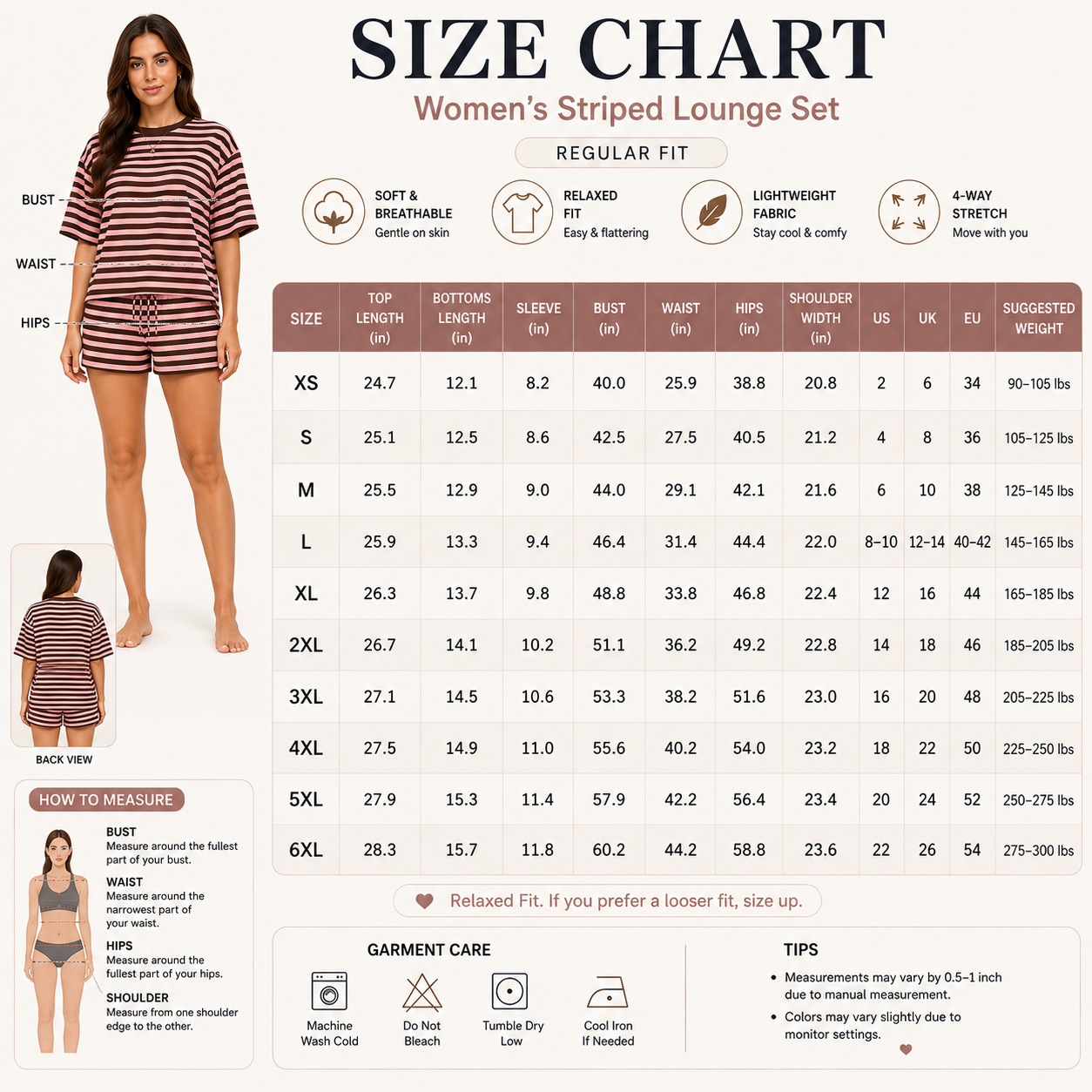 Stripe Print 2 Piece Outfit Women Clothes