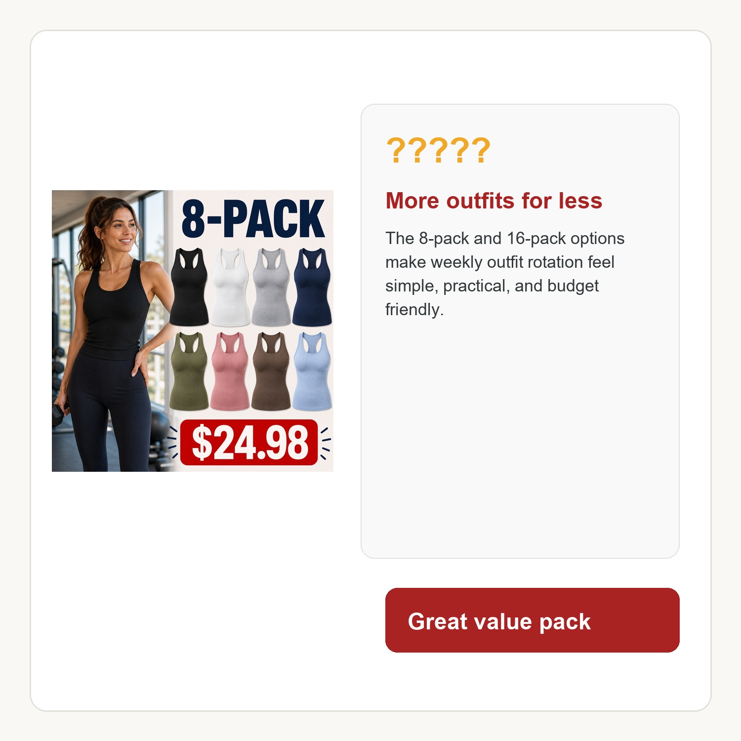 Women's Weekend Ribbed Active Tanks - 8 Pack