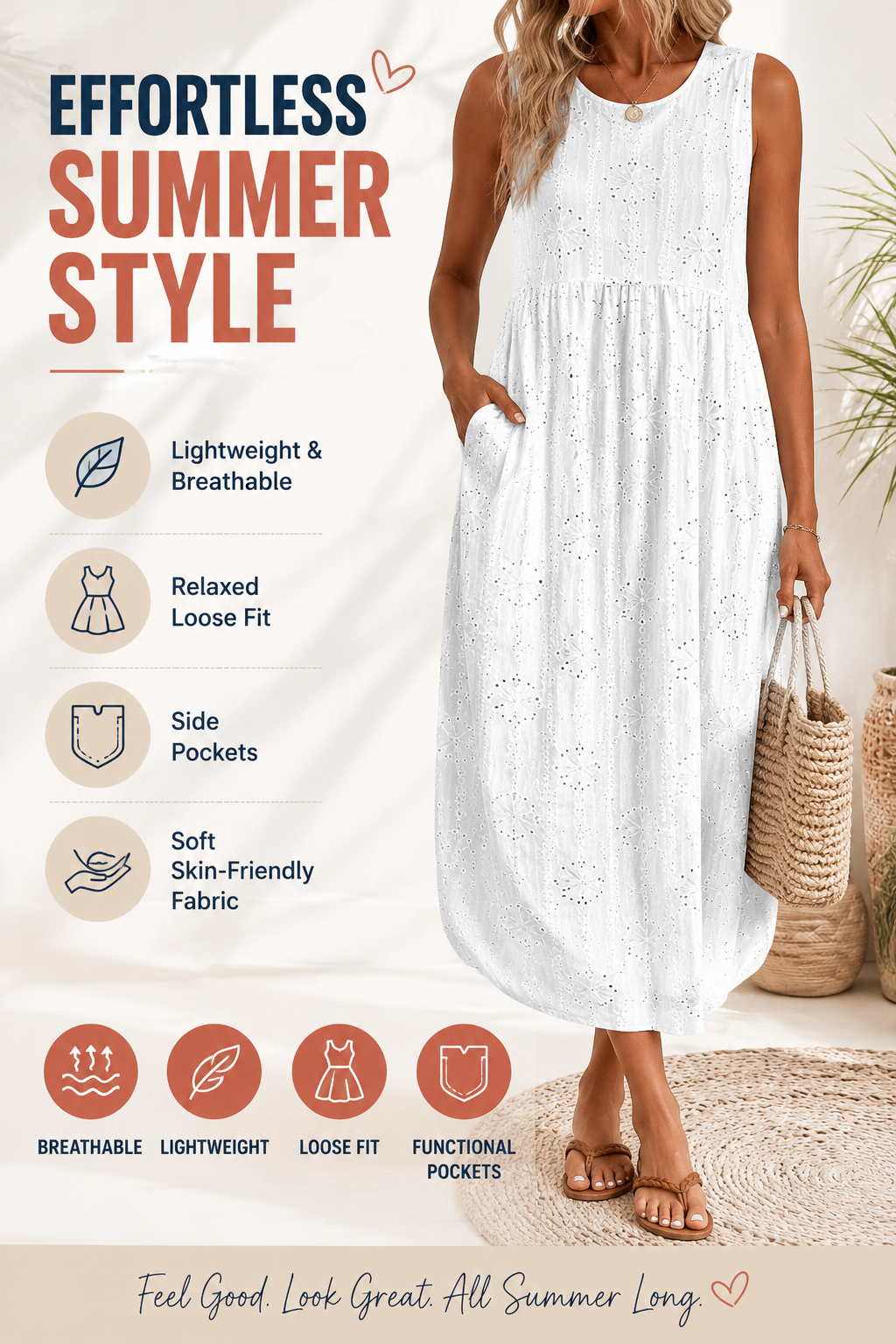 Bohemian style casual vacation dress with pockets