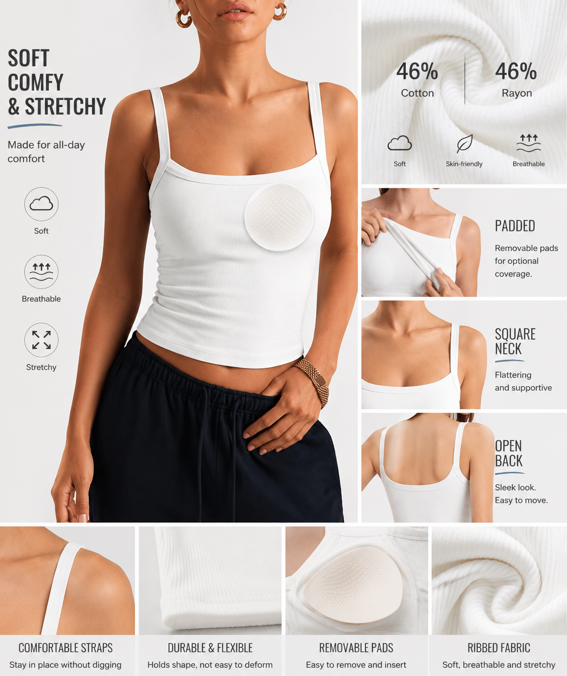 ⚡FINAL SALE⚡Women's pure cotton camisole with built-in breast pads