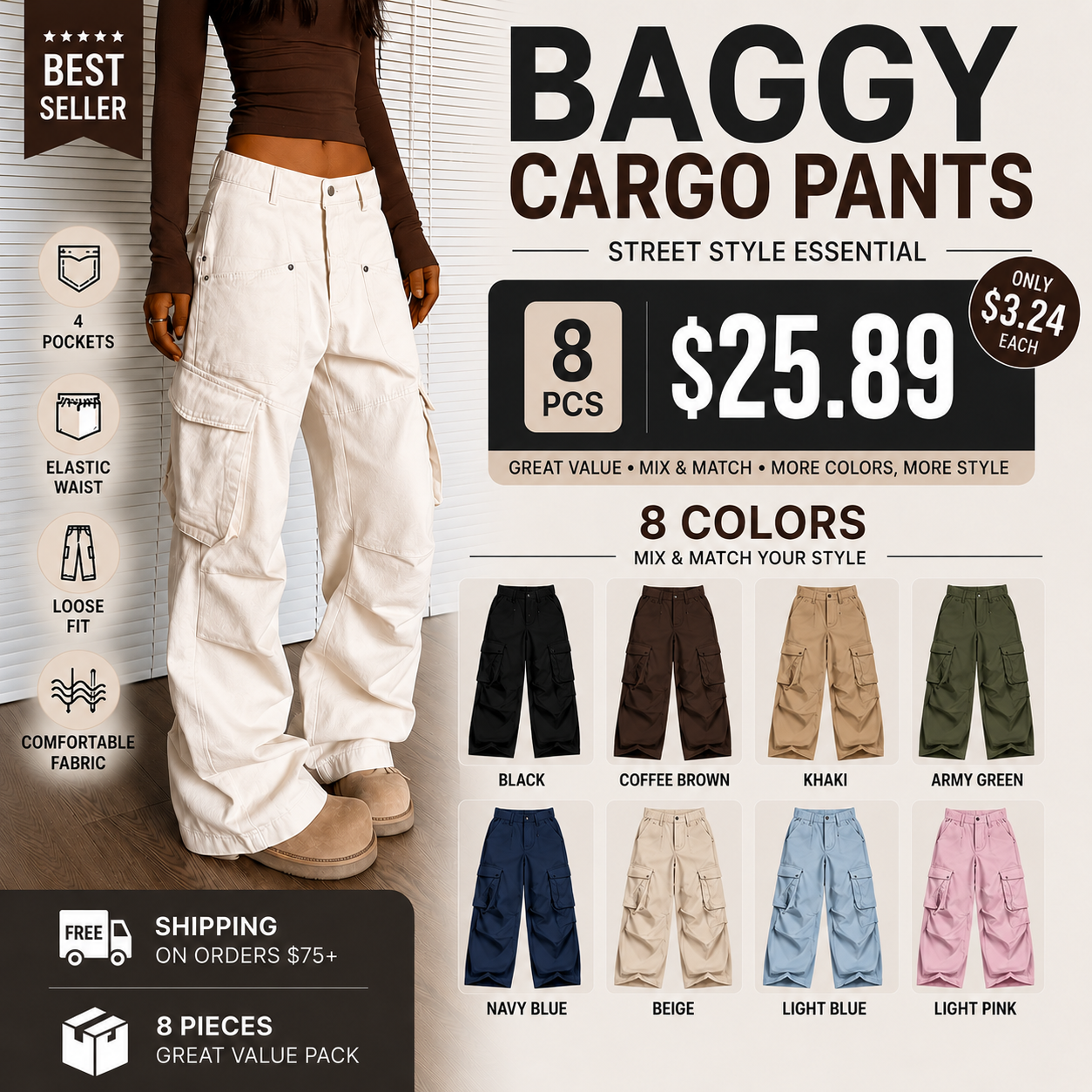 Women's Elegant Basic Solid Color Cargo Pants