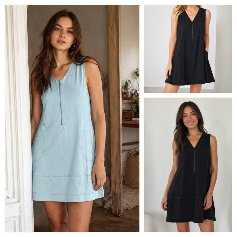 Comfortable Women's Half-Zip, Pure Cotton, A-Line Mini Dress