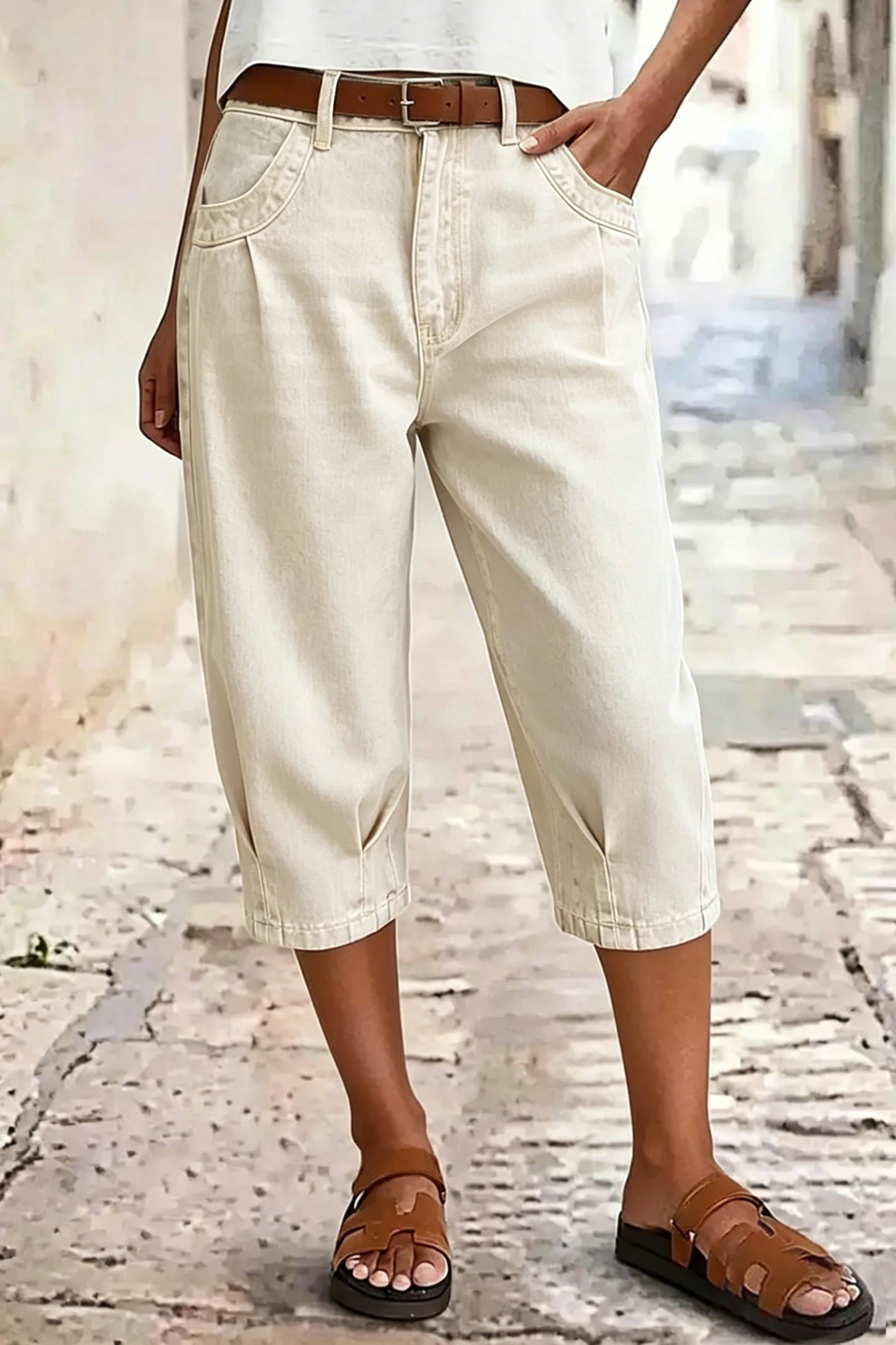 Women's Mid-Rise Pleated Cropped Jeans — Stretchy, Slim-Fit, Comfortable & Versatile