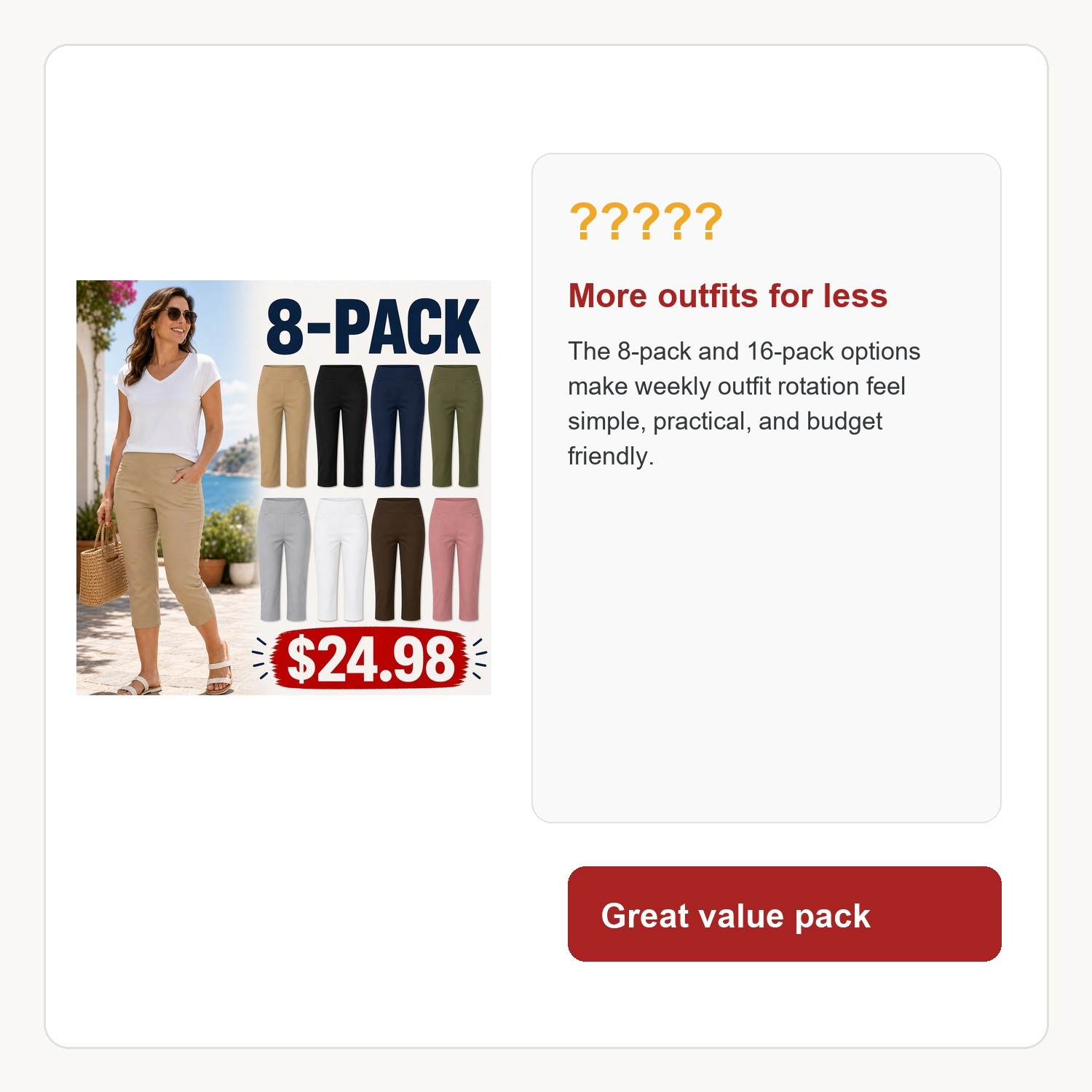 Women's Sporty Stretch Capri Pants - 8 Pack