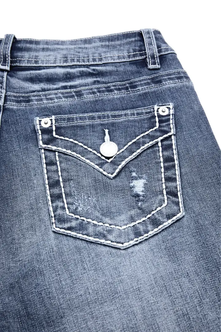 ⚡FINAL SALE⚡- Star & Stripe Embroidery Raw Hem Ripped High Waist Skinny Capri Jeans