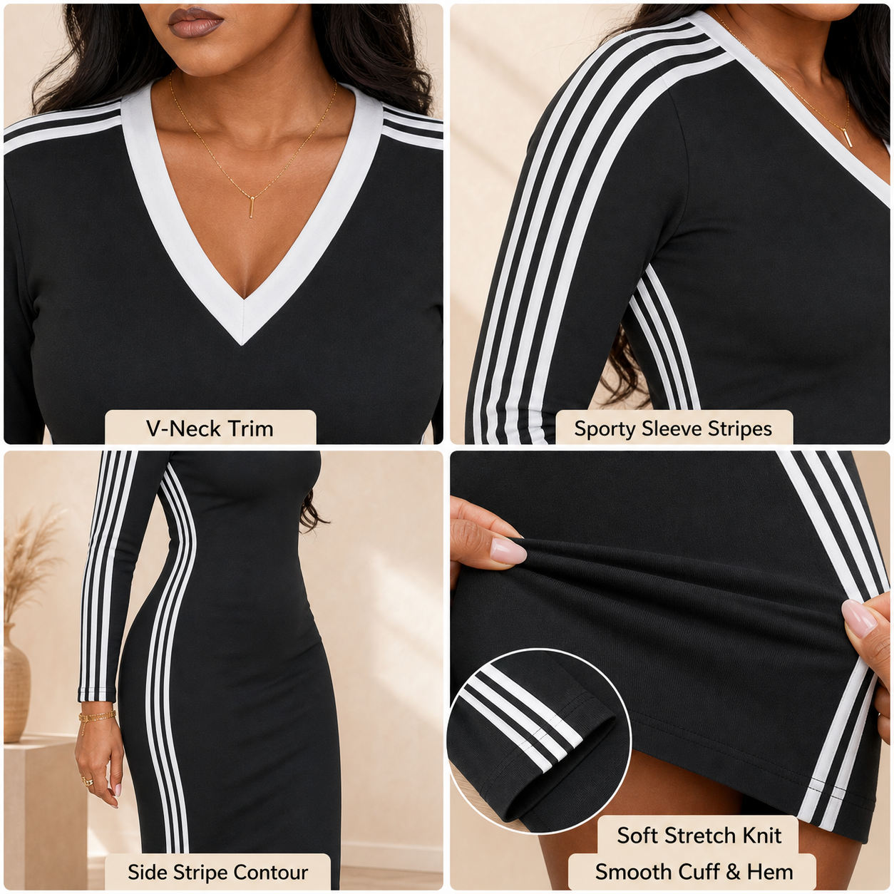 V-Neck Striped Midi Dress