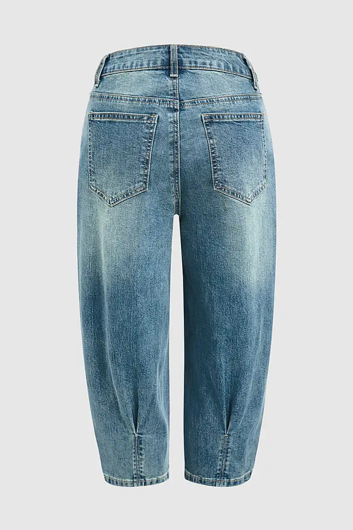 Women's Mid-Rise Pleated Cropped Jeans — Stretchy, Slim-Fit, Comfortable & Versatile
