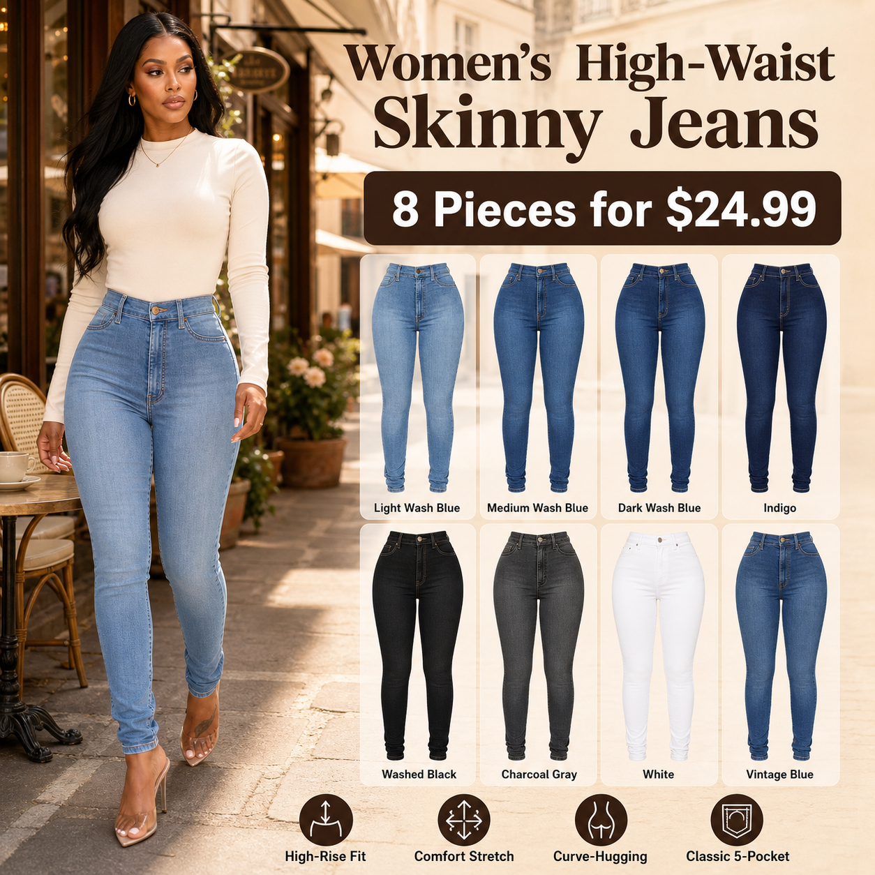 Women High Waist Stretch Skinny Jeans