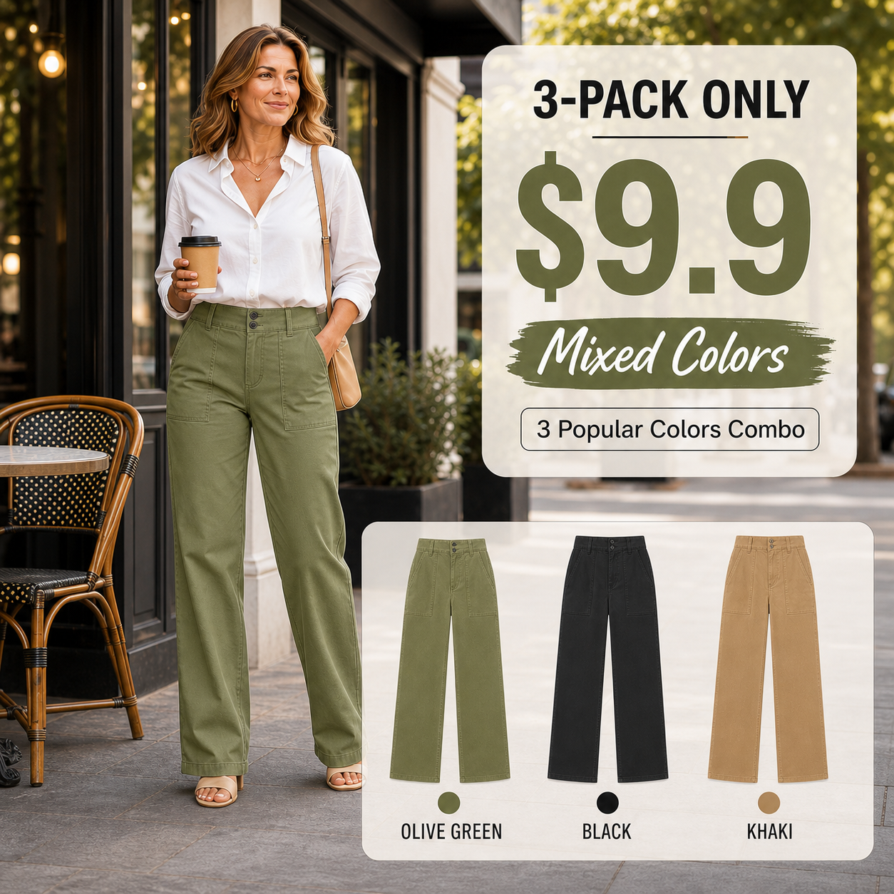 ⚡Last stock⚡- Double Button Mid Waist Straight Leg Pants (1/2)