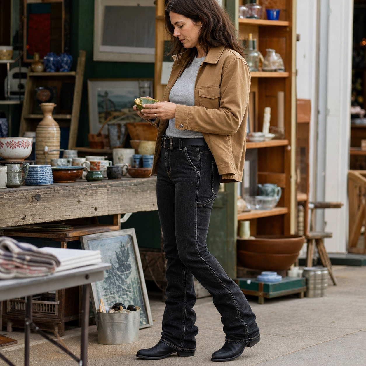 Wash Mid Rise Bootcut Carpenter Jeans