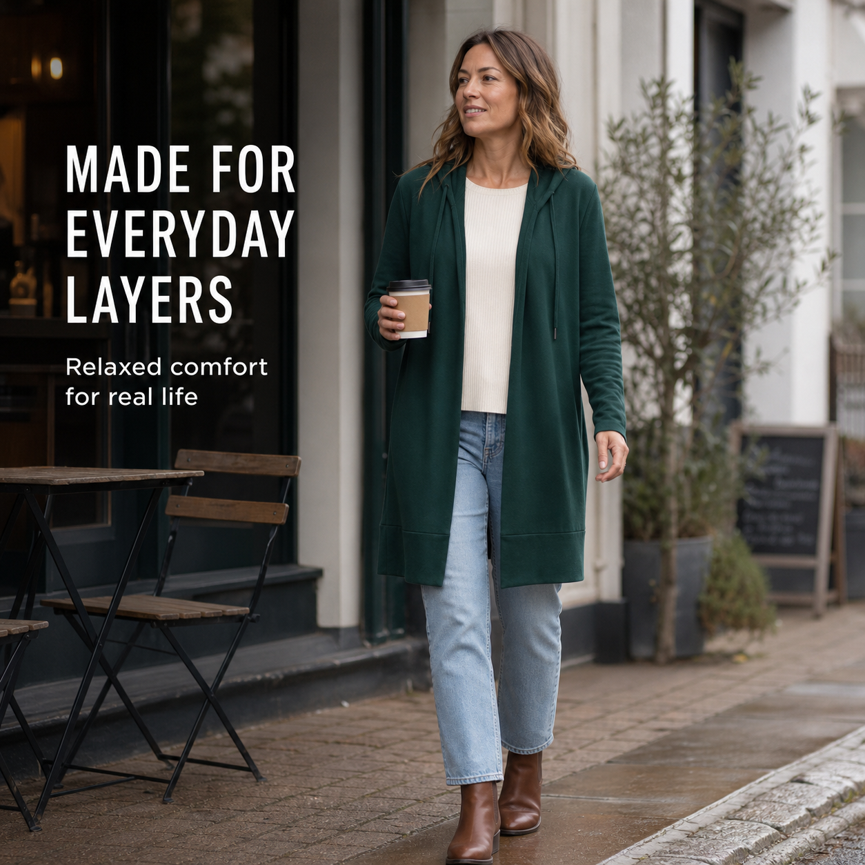 Women’s Lightweight Open-Front Hooded Cardigan – Casual Longline Layering Jacket