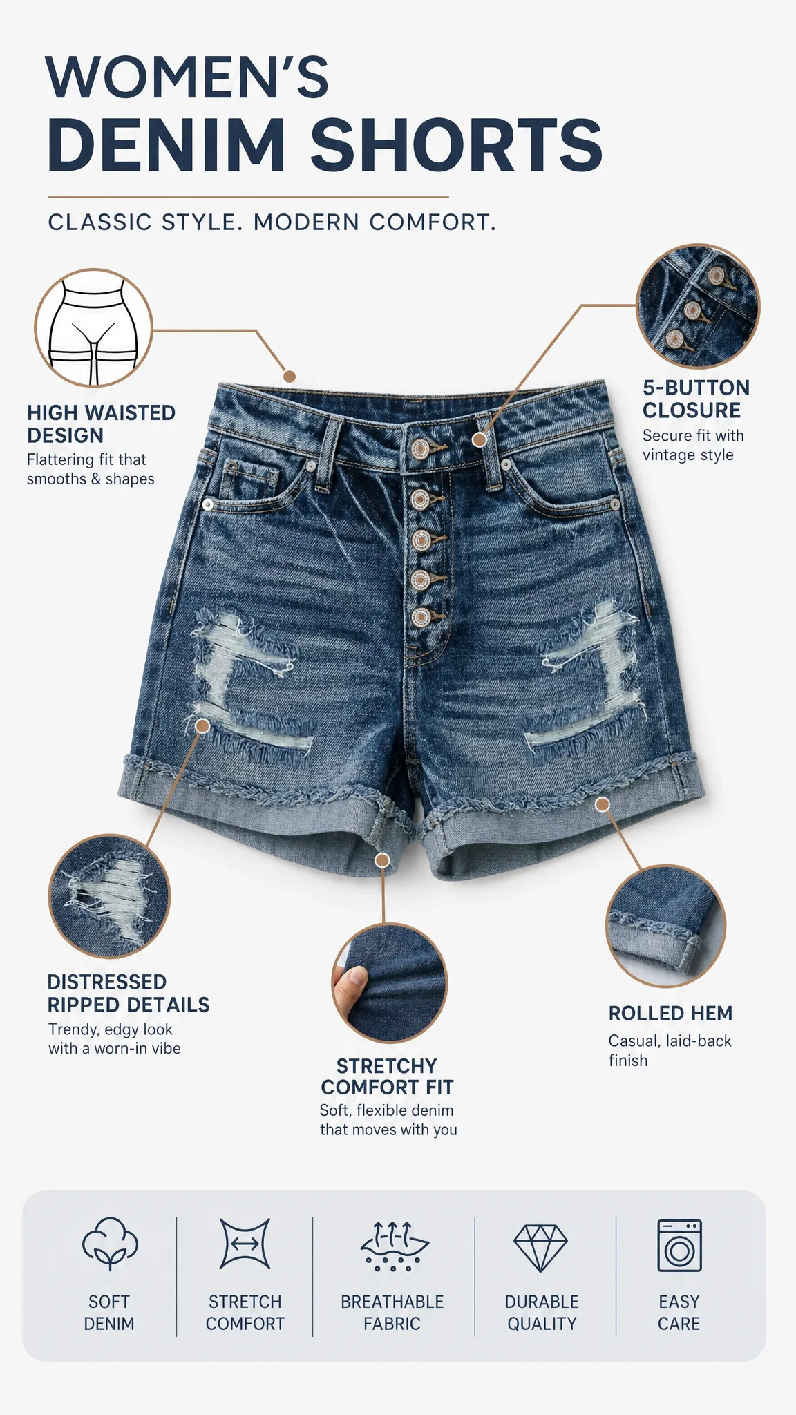 ⚡FINAL SALE⚡Women's Casual Denim Shorts Summer Jeans Stretchy Hot Short Pants