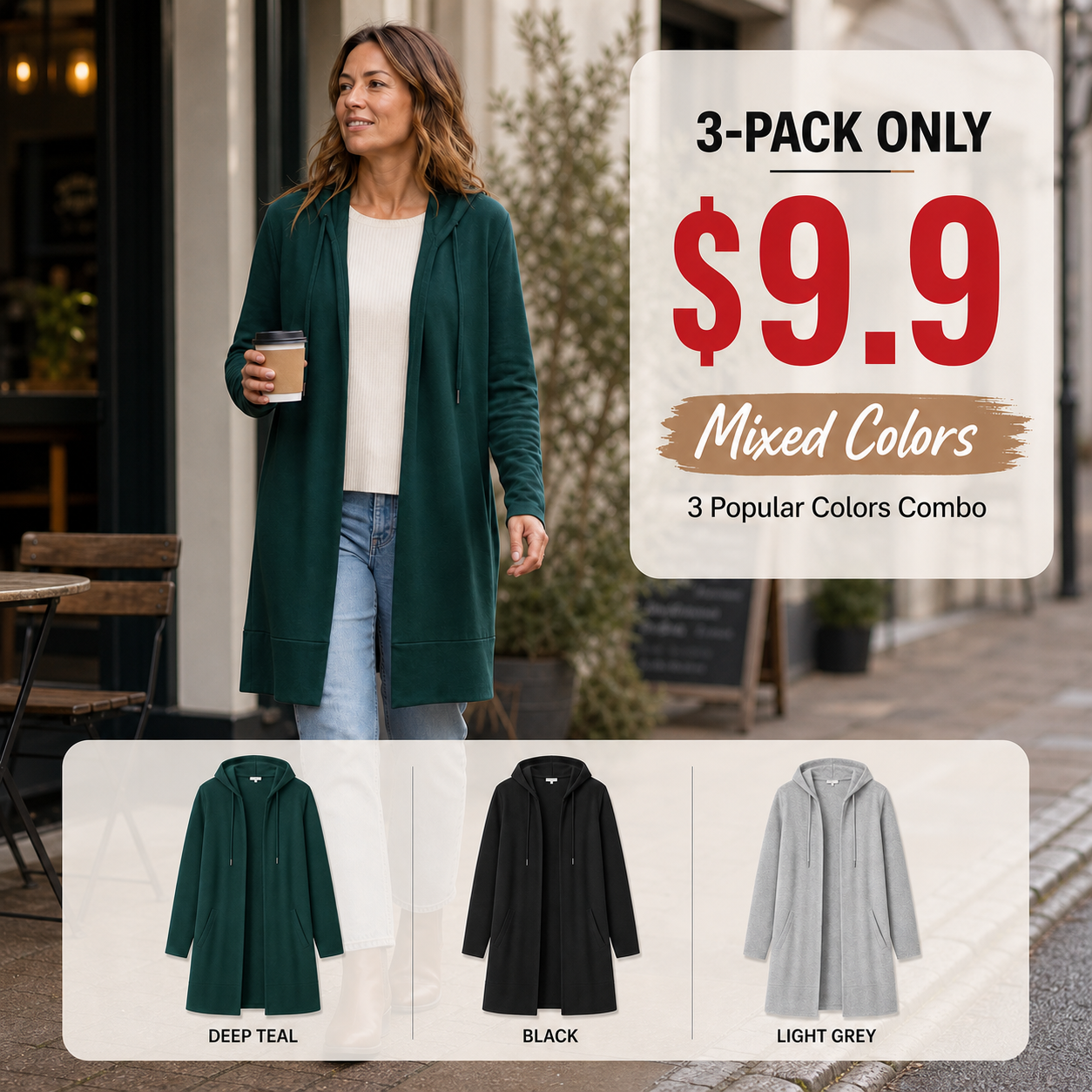 Women’s Lightweight Open-Front Hooded Cardigan – Casual Longline Layering Jacket