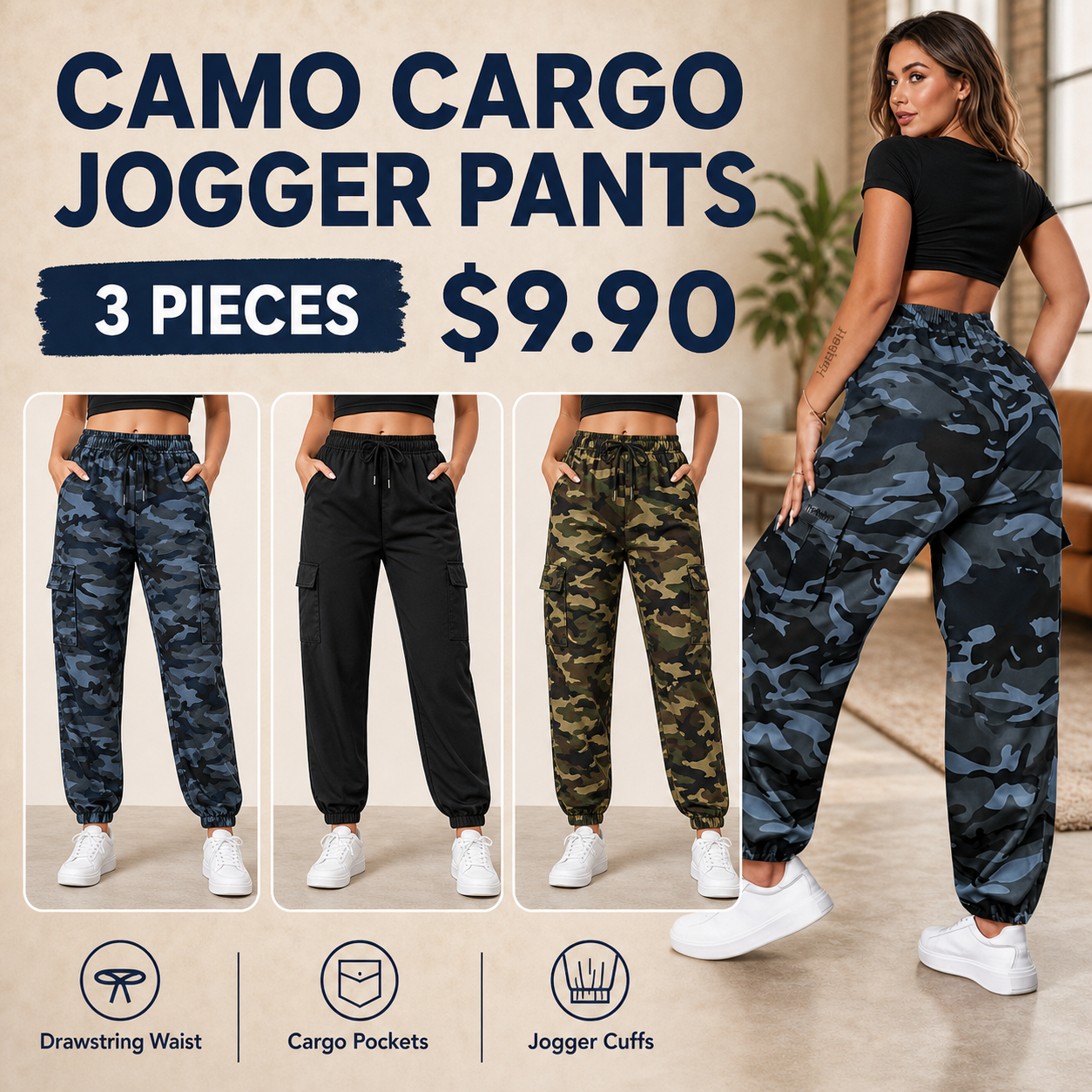 Women Camo Cargo Jogger Pants