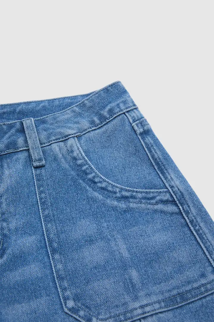 🔥Wash Pocket Side Mid Waist Barrel Leg Capri Jeans Without Belt