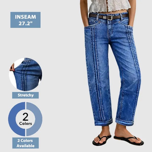⚡FINAL SALE⚡- Wash Pleated Roll Hem High Rise Straight Leg Jeans