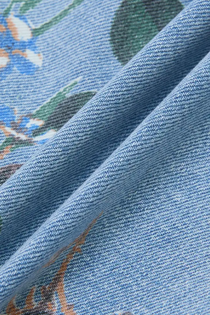 🔥 Wash Floral Print Flap Pocket Mid Rise Barrel Leg Jeans