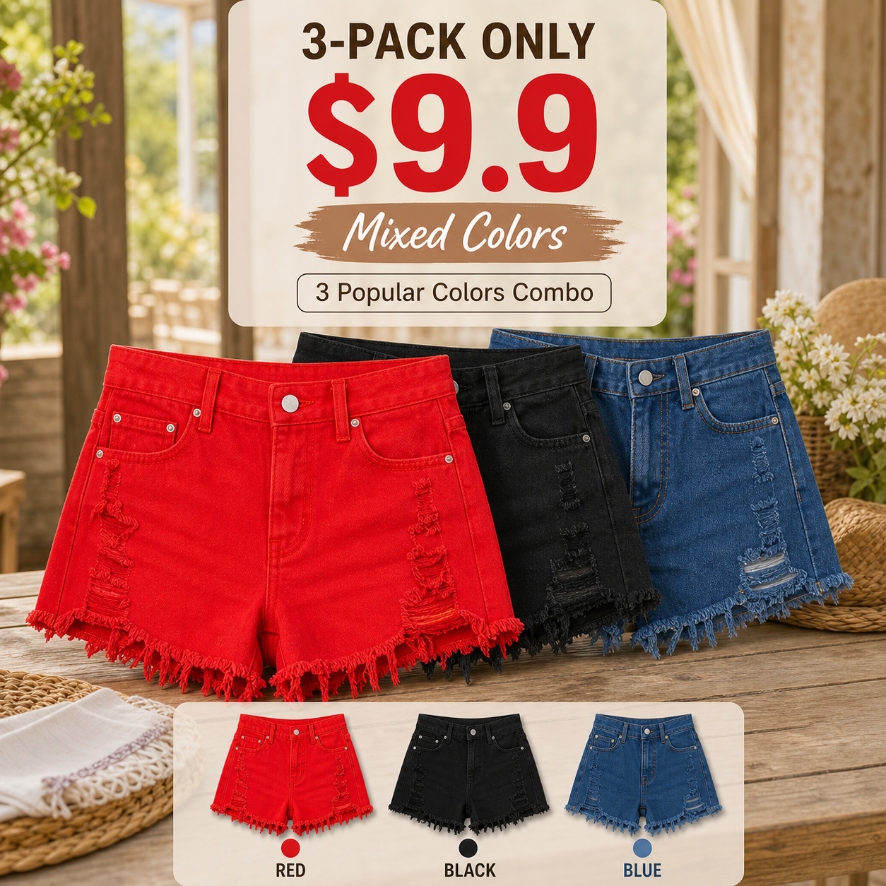 ⚡FINAL SALE⚡Summer-style frayed denim shorts