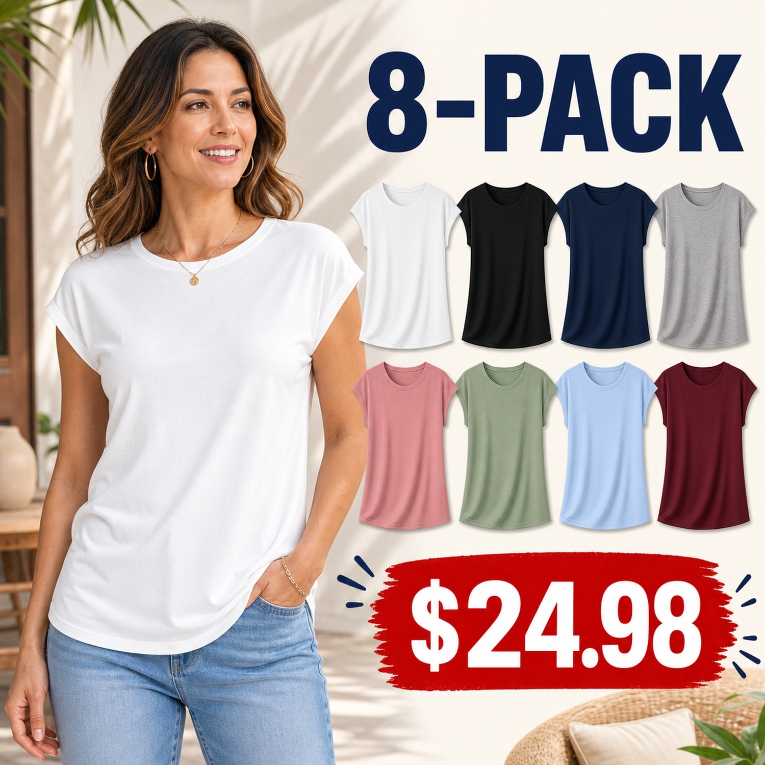 Women's Cooling Cap Sleeve Everyday Tops - 8 Pack