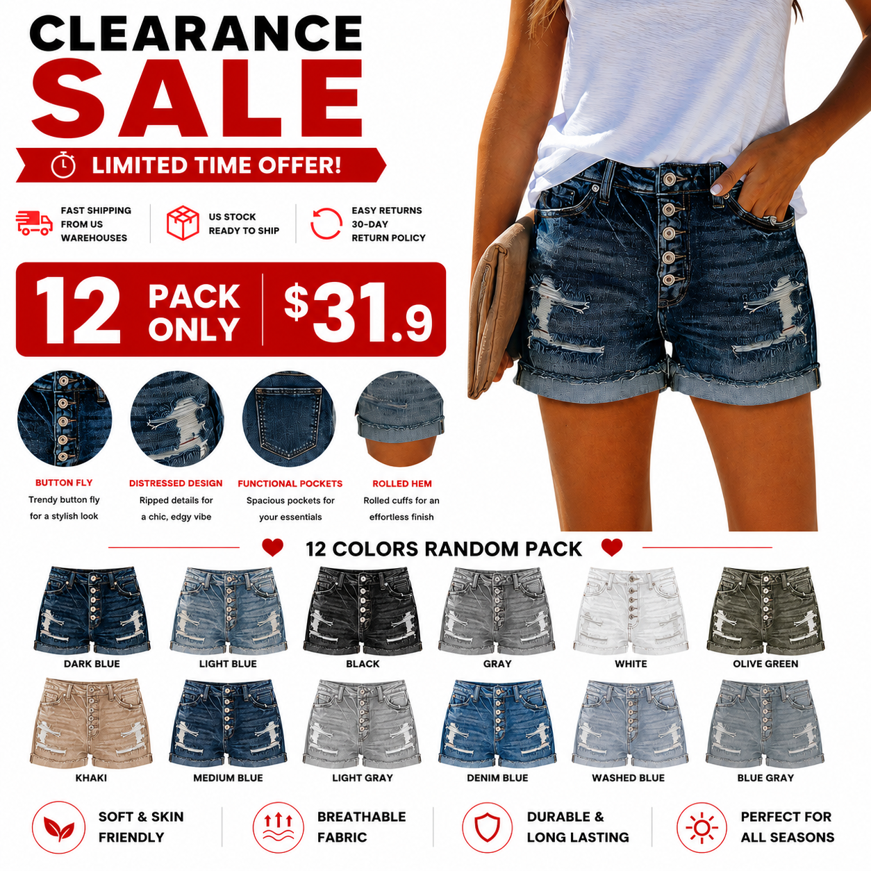 ⚡FINAL SALE⚡Women's Casual Denim Shorts Summer Jeans Stretchy Hot Short Pants